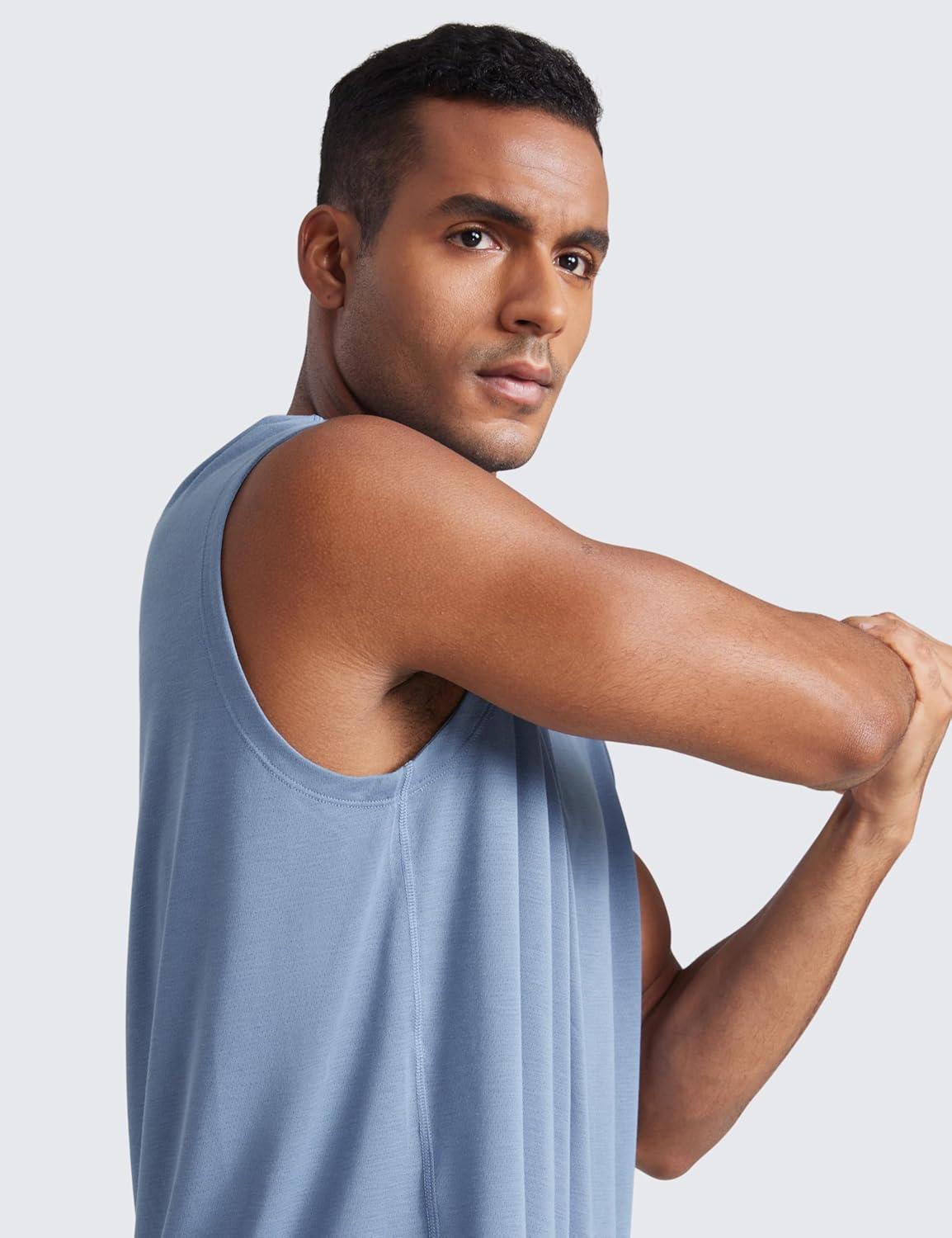 imageCRZ YOGA Mens Mesh Workout Tank Tops Quick Dry Breathable Running Athletic Training Sleeveless Muscle ShirtsSlate Blue