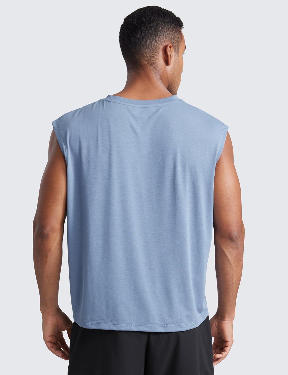 imageCRZ YOGA Mens Mesh Workout Tank Tops Quick Dry Breathable Running Athletic Training Sleeveless Muscle ShirtsSlate Blue