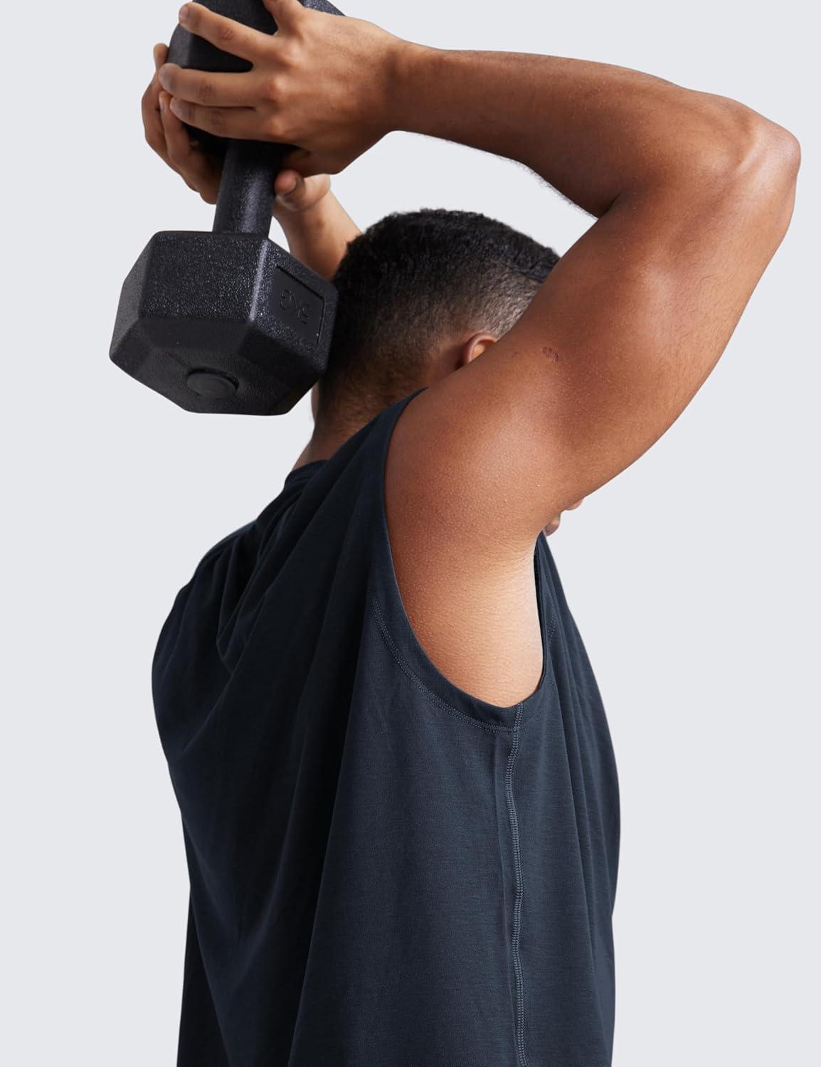 imageCRZ YOGA Mens Mesh Workout Tank Tops Quick Dry Breathable Running Athletic Training Sleeveless Muscle ShirtsTrue Navy