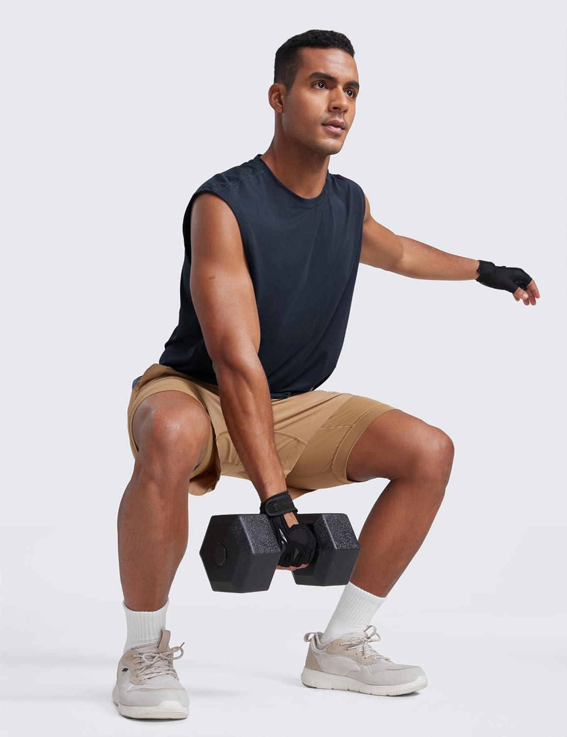 imageCRZ YOGA Mens Mesh Workout Tank Tops Quick Dry Breathable Running Athletic Training Sleeveless Muscle ShirtsTrue Navy