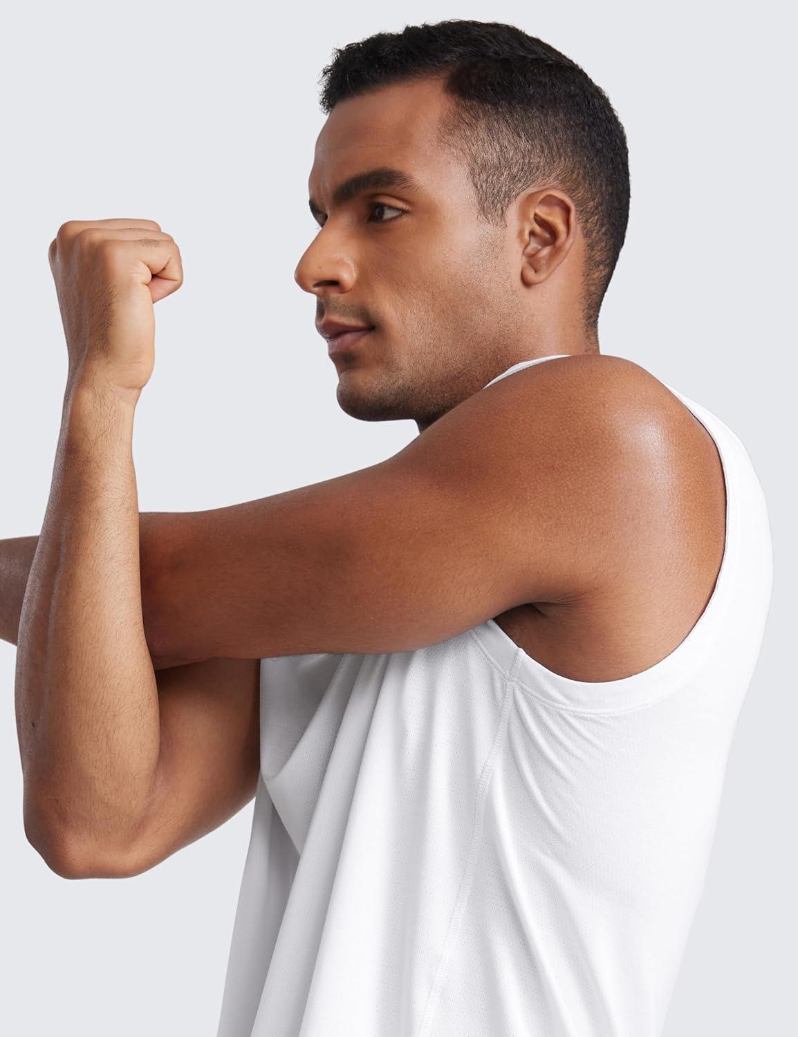 imageCRZ YOGA Mens Mesh Workout Tank Tops Quick Dry Breathable Running Athletic Training Sleeveless Muscle ShirtsWhite