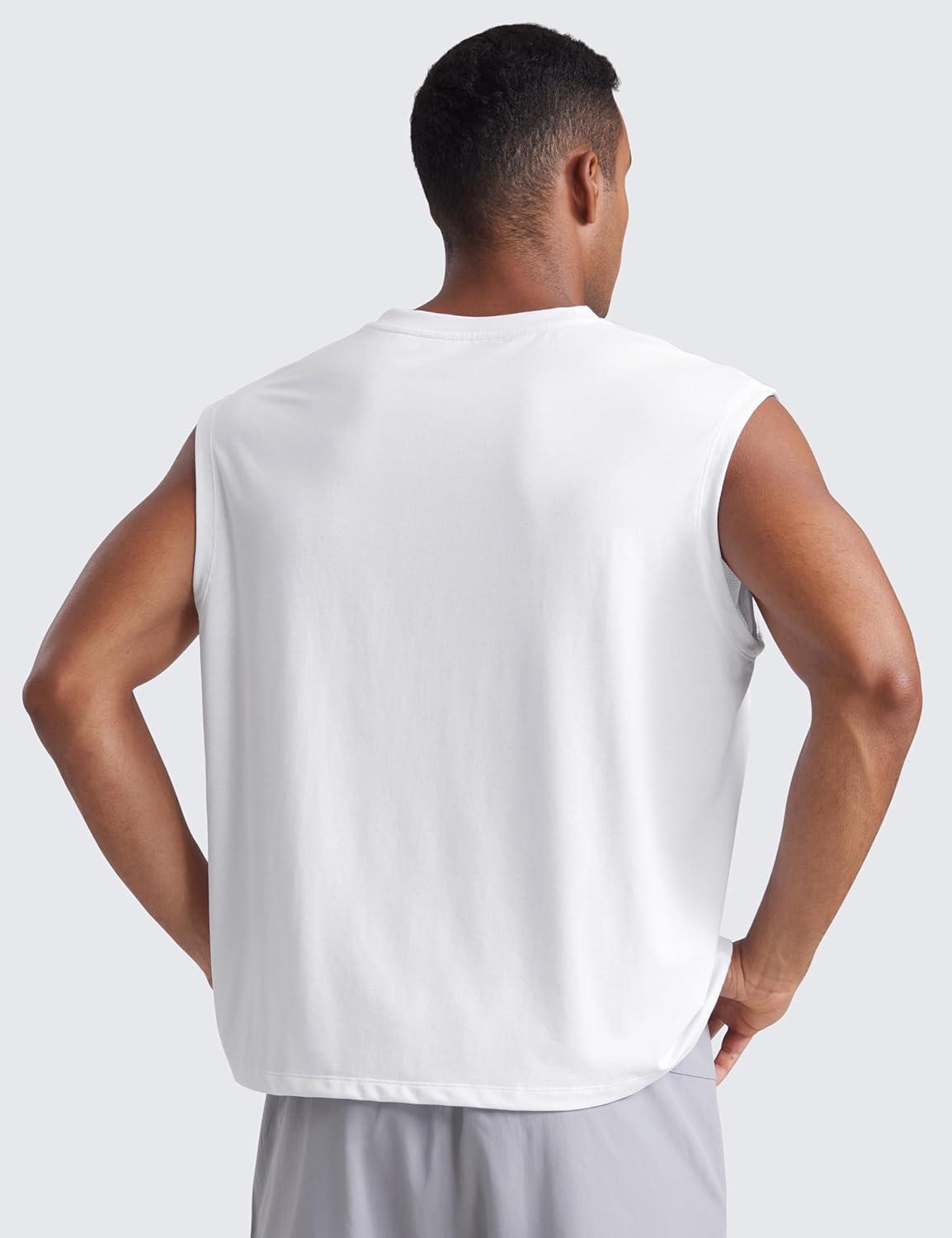imageCRZ YOGA Mens Mesh Workout Tank Tops Quick Dry Breathable Running Athletic Training Sleeveless Muscle ShirtsWhite