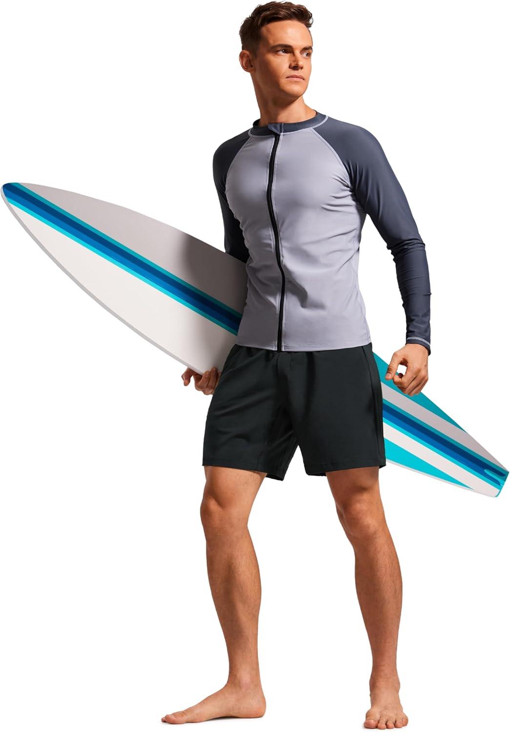 imageCRZ YOGA Mens Swim Trunks 7 Quick Dry Mesh Lining Athletic Casual Swimwear Shorts with Zipper PocketsBlack