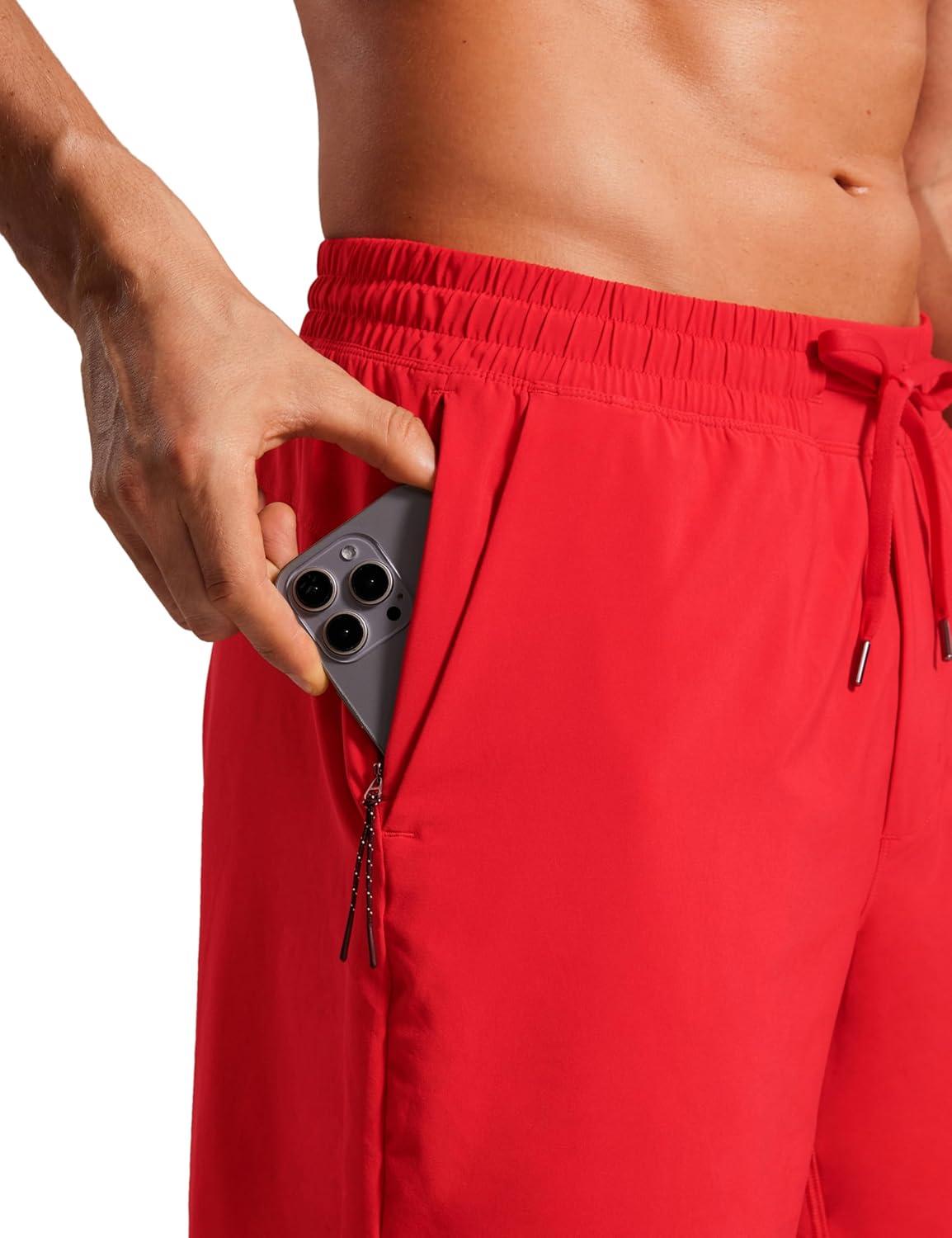 imageCRZ YOGA Mens Swim Trunks 7 Quick Dry Mesh Lining Athletic Casual Swimwear Shorts with Zipper PocketsDeep Red