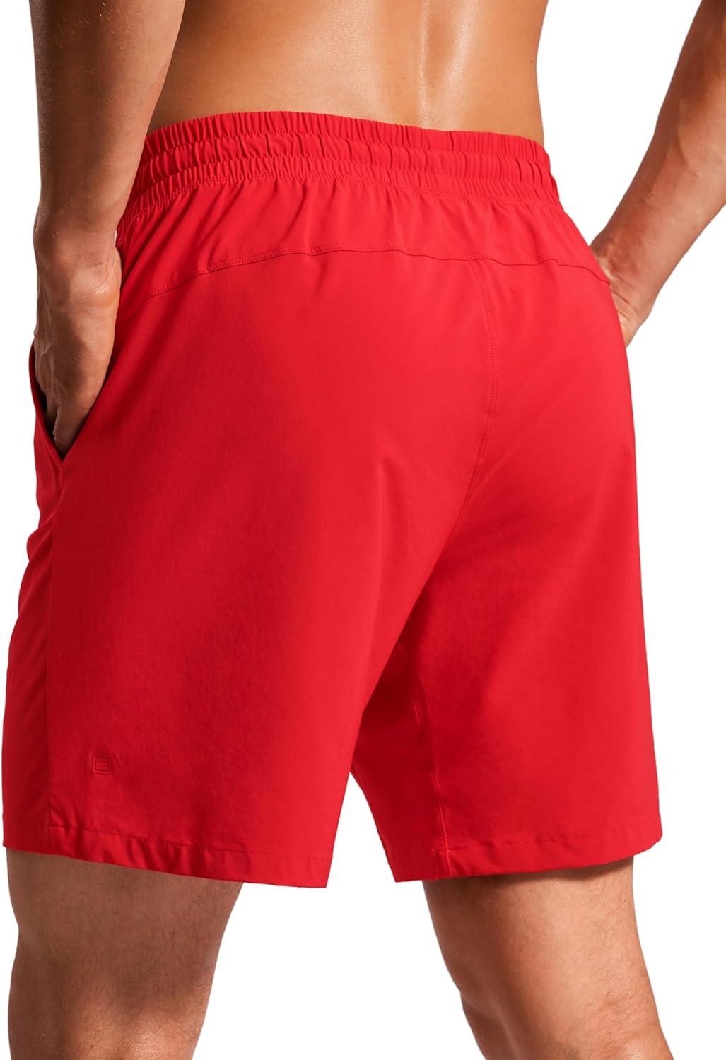 imageCRZ YOGA Mens Swim Trunks 7 Quick Dry Mesh Lining Athletic Casual Swimwear Shorts with Zipper PocketsDeep Red