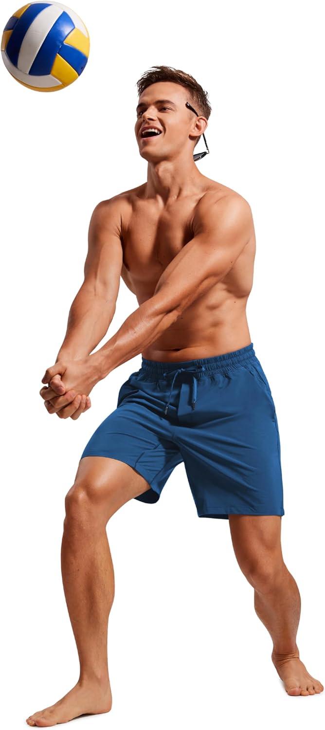 imageCRZ YOGA Mens Swim Trunks 7 Quick Dry Mesh Lining Athletic Casual Swimwear Shorts with Zipper PocketsFrench Navy