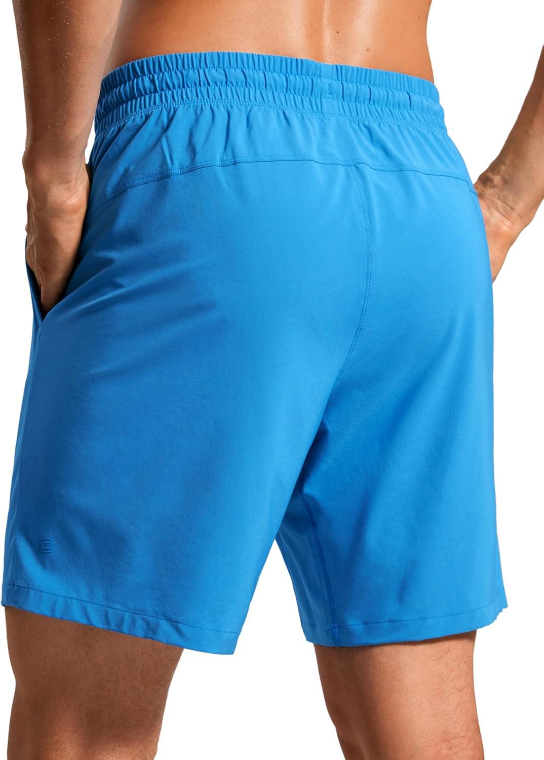 imageCRZ YOGA Mens Swim Trunks 7 Quick Dry Mesh Lining Athletic Casual Swimwear Shorts with Zipper PocketsMadagascar Blue