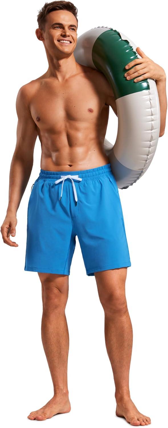 imageCRZ YOGA Mens Swim Trunks 7 Quick Dry Mesh Lining Athletic Casual Swimwear Shorts with Zipper PocketsMadagascar Blue