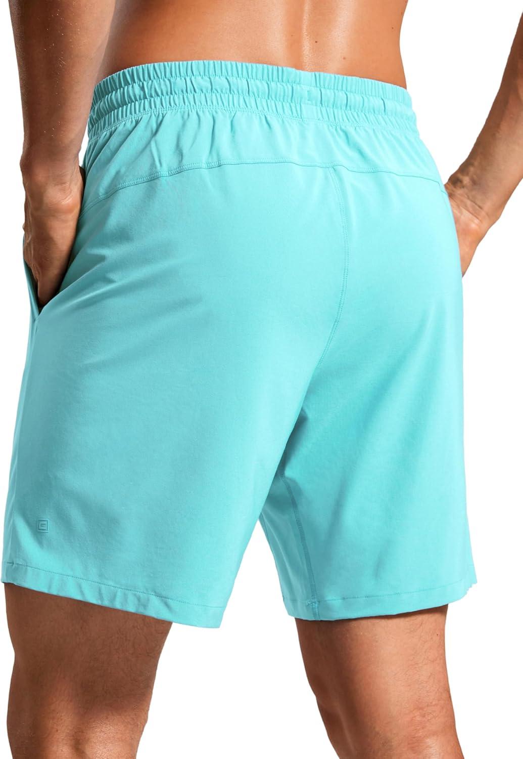 imageCRZ YOGA Mens Swim Trunks 7 Quick Dry Mesh Lining Athletic Casual Swimwear Shorts with Zipper PocketsTurquoise