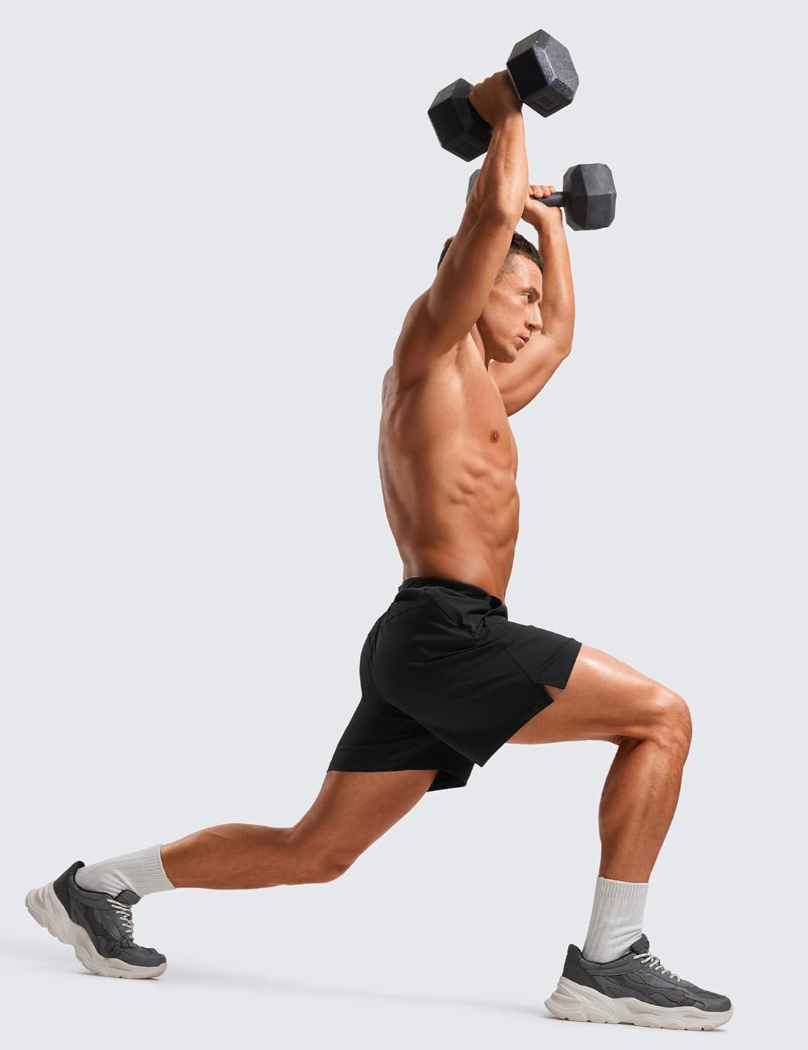 imageCRZ YOGA Mens Texture Training Shorts 5quot Side Split Quick Dry Lightweight for Workout Running with Zipper PocketBlack