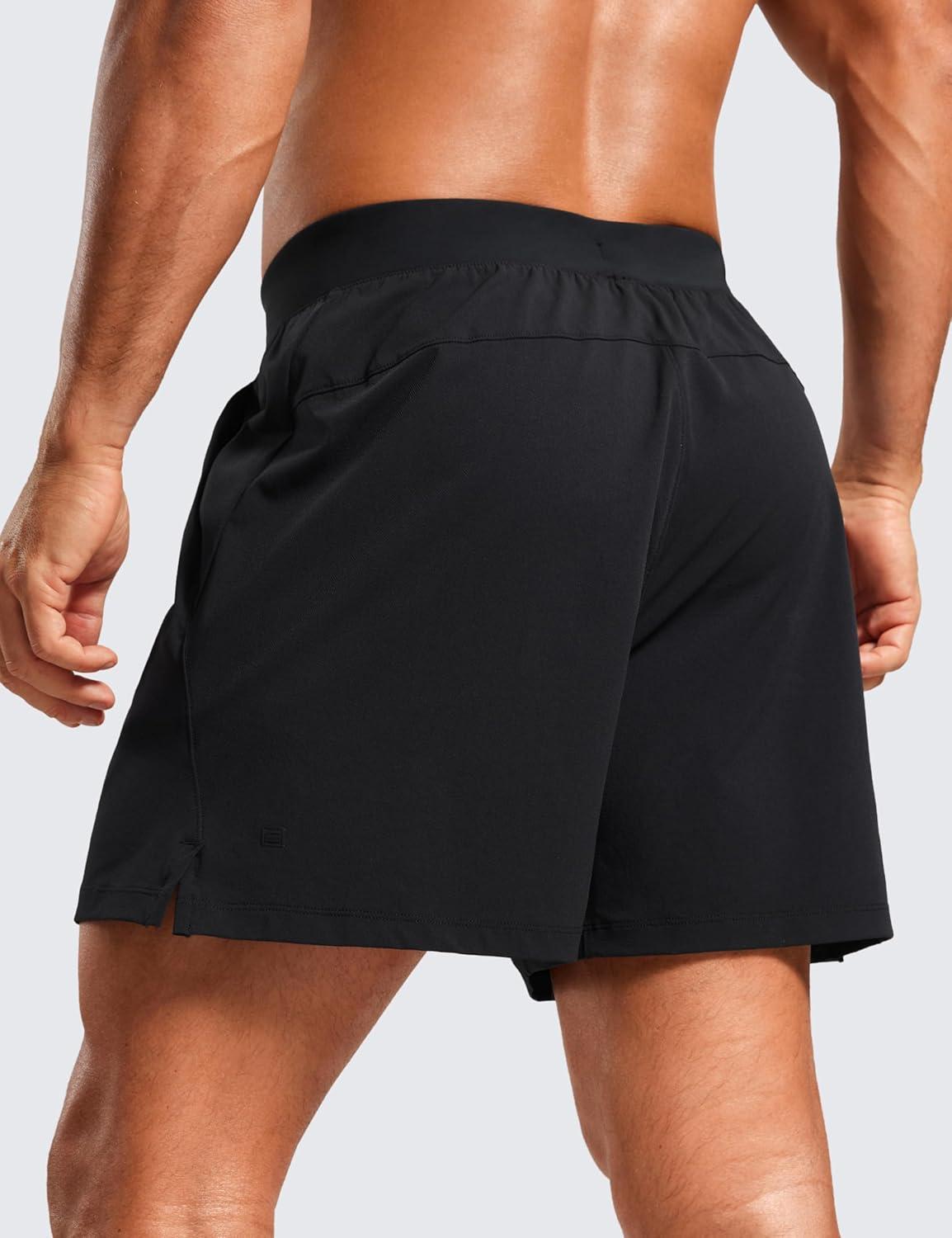 imageCRZ YOGA Mens Texture Training Shorts 5quot Side Split Quick Dry Lightweight for Workout Running with Zipper PocketBlack