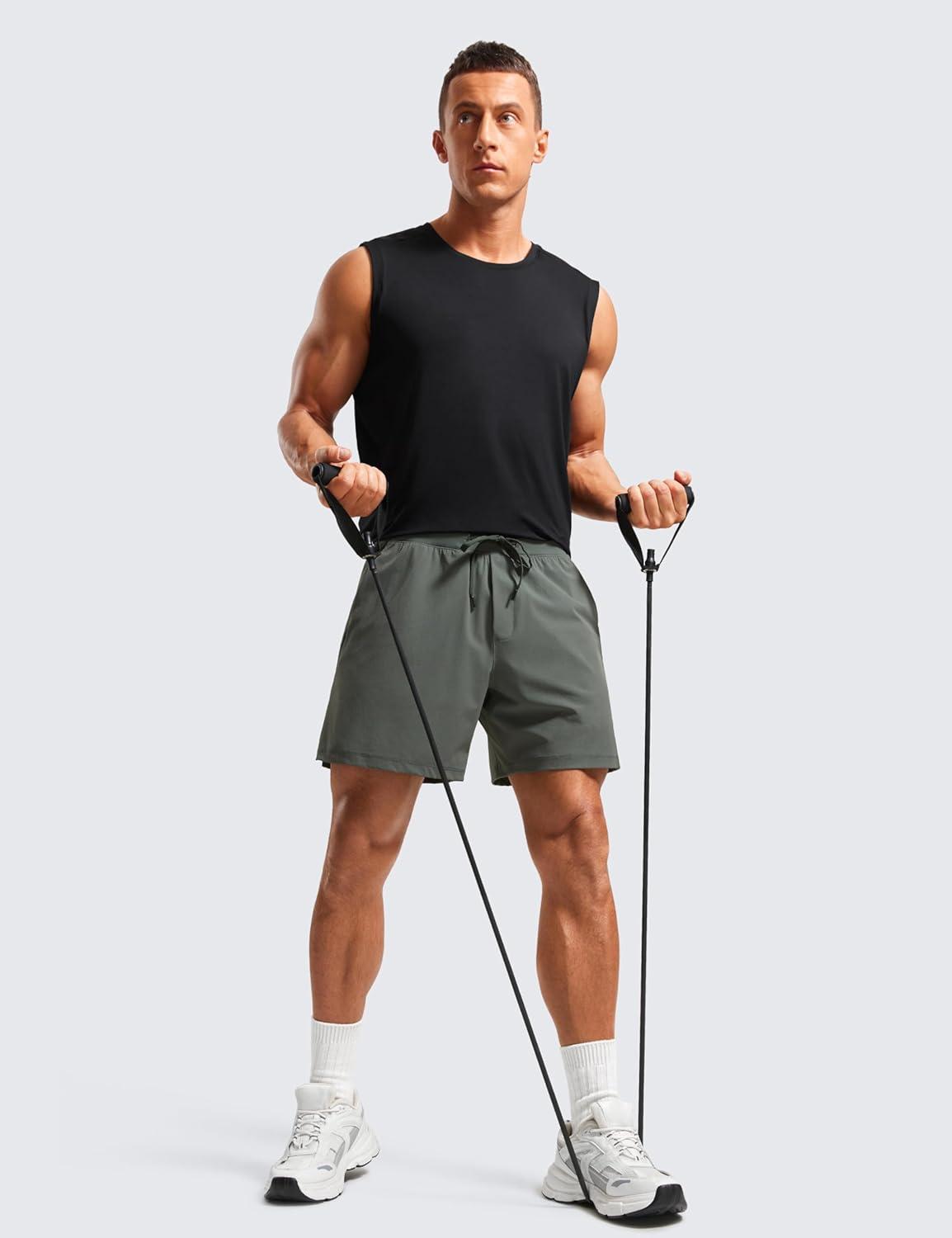 imageCRZ YOGA Mens Texture Training Shorts 5quot Side Split Quick Dry Lightweight for Workout Running with Zipper PocketGrey Sage