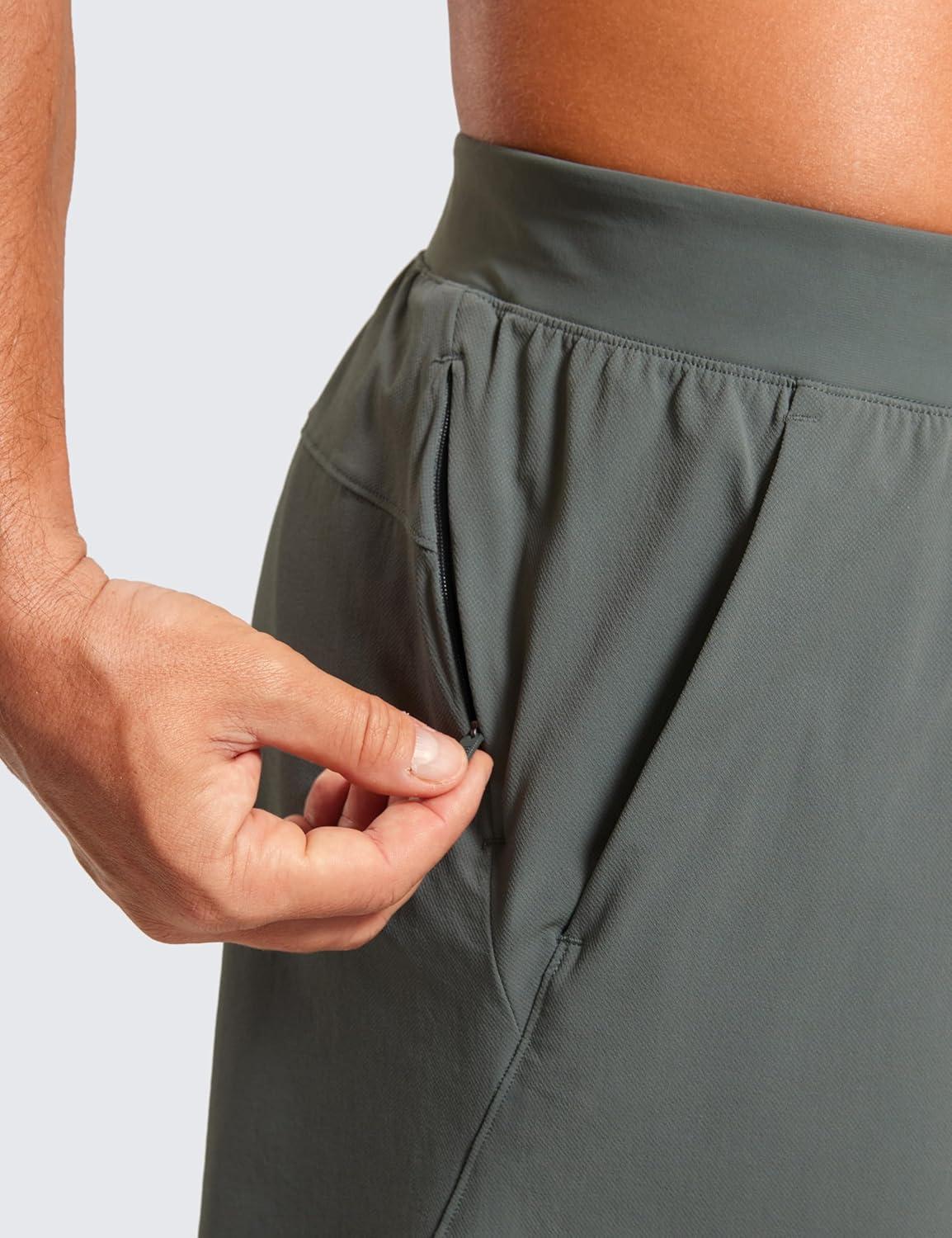 imageCRZ YOGA Mens Texture Training Shorts 5quot Side Split Quick Dry Lightweight for Workout Running with Zipper PocketGrey Sage