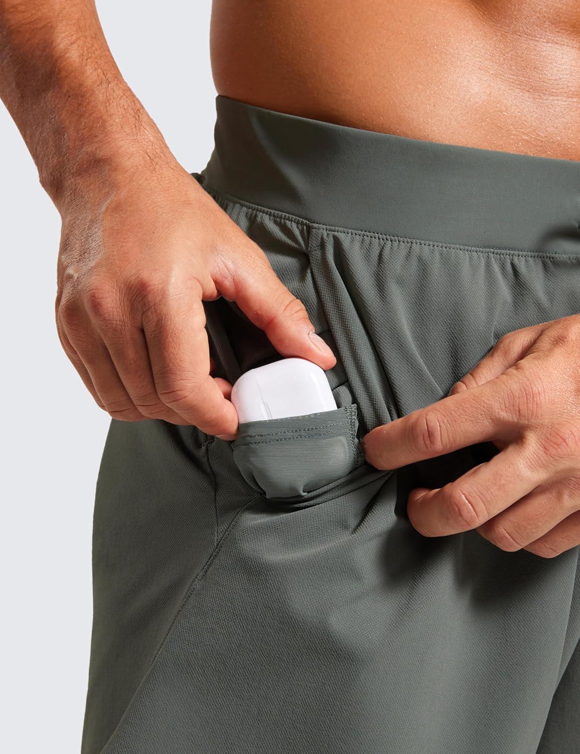 imageCRZ YOGA Mens Texture Training Shorts 5quot Side Split Quick Dry Lightweight for Workout Running with Zipper PocketGrey Sage