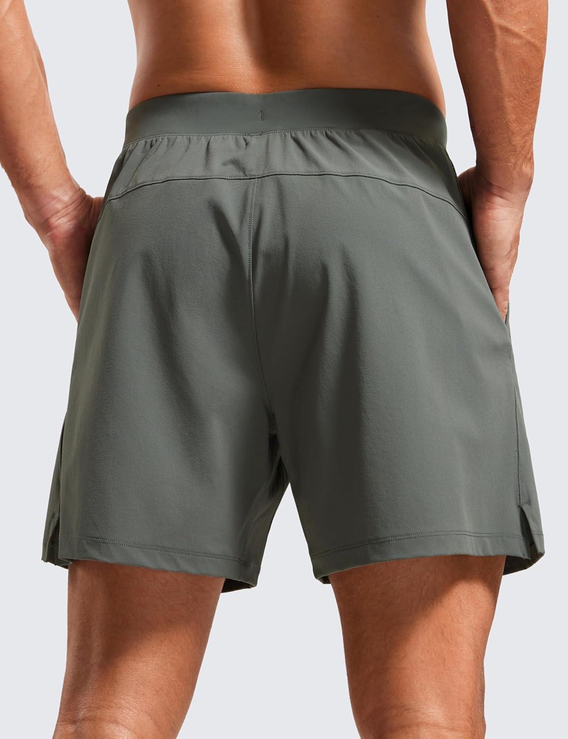 imageCRZ YOGA Mens Texture Training Shorts 5quot Side Split Quick Dry Lightweight for Workout Running with Zipper PocketGrey Sage