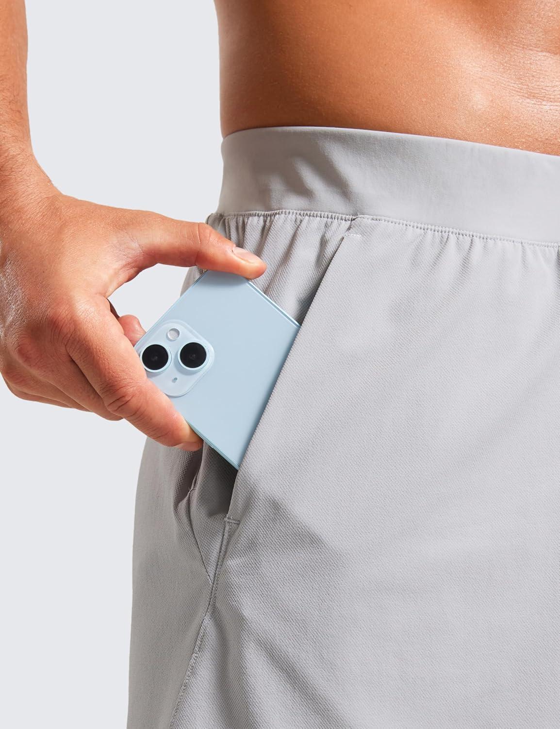 imageCRZ YOGA Mens Texture Training Shorts 5quot Side Split Quick Dry Lightweight for Workout Running with Zipper PocketPlatinum Grey