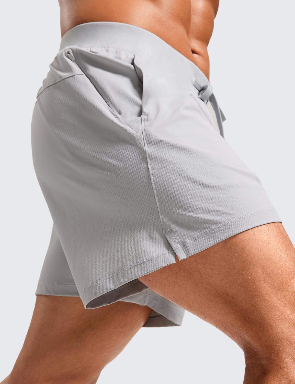 imageCRZ YOGA Mens Texture Training Shorts 5quot Side Split Quick Dry Lightweight for Workout Running with Zipper PocketPlatinum Grey