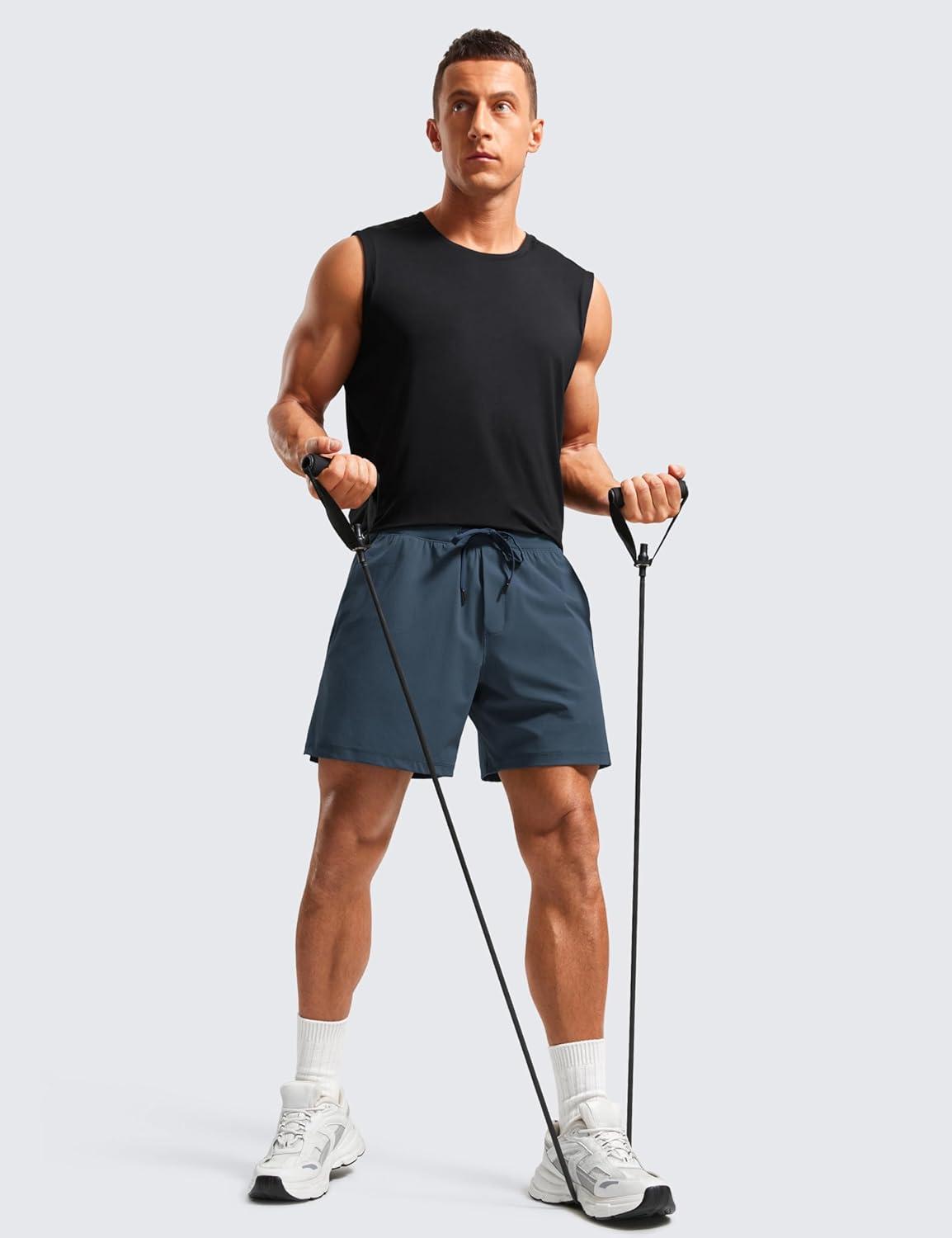 imageCRZ YOGA Mens Texture Training Shorts 5quot Side Split Quick Dry Lightweight for Workout Running with Zipper PocketStelindigo