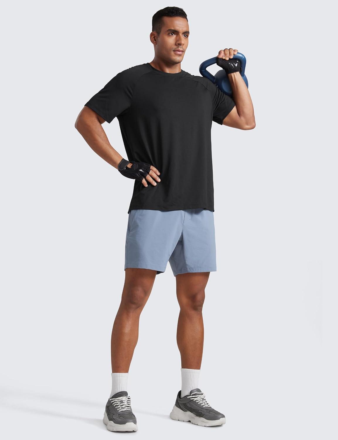 imageCRZ YOGA Mesh Workout Shirts for Men Lightweight Breathable TShirts Running Athletic Training Short Sleeve TopsBlack