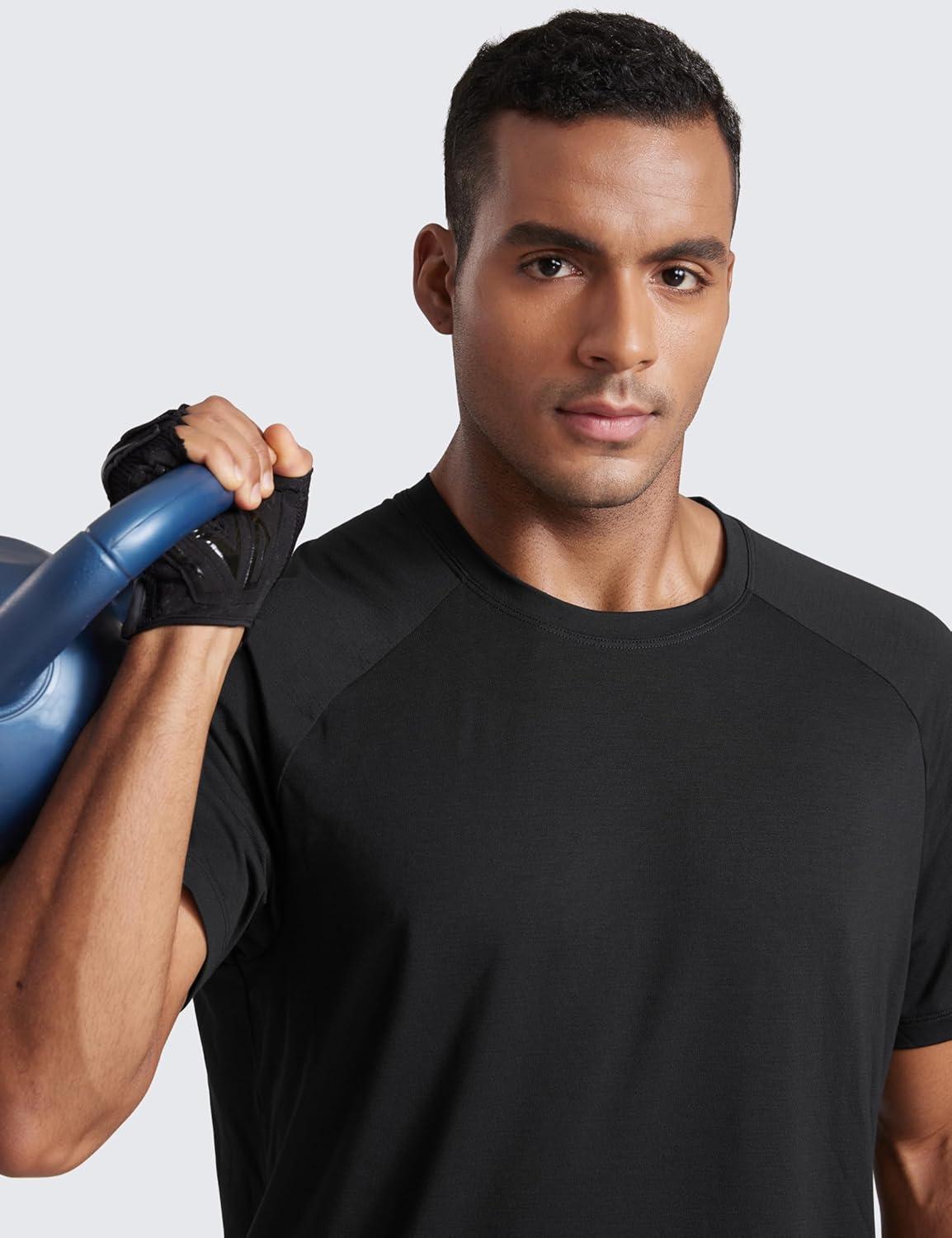 imageCRZ YOGA Mesh Workout Shirts for Men Lightweight Breathable TShirts Running Athletic Training Short Sleeve TopsBlack