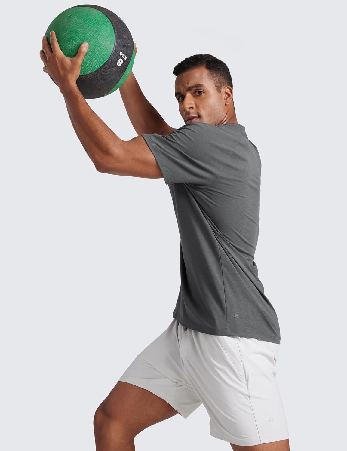 imageCRZ YOGA Mesh Workout Shirts for Men Lightweight Breathable TShirts Running Athletic Training Short Sleeve TopsDark Carbon