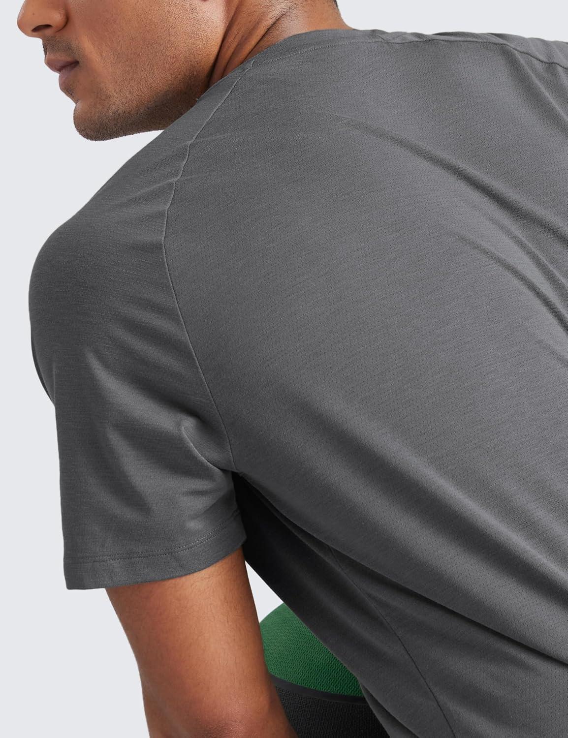 imageCRZ YOGA Mesh Workout Shirts for Men Lightweight Breathable TShirts Running Athletic Training Short Sleeve TopsDark Carbon