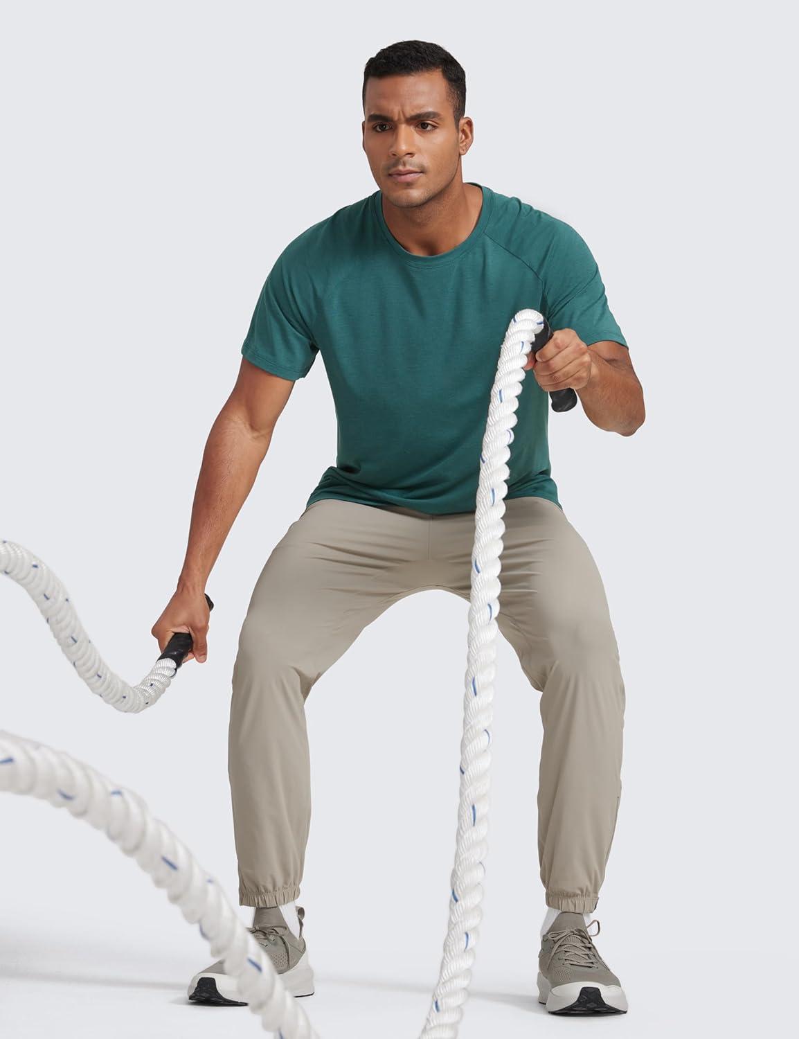 imageCRZ YOGA Mesh Workout Shirts for Men Lightweight Breathable TShirts Running Athletic Training Short Sleeve TopsForest Green