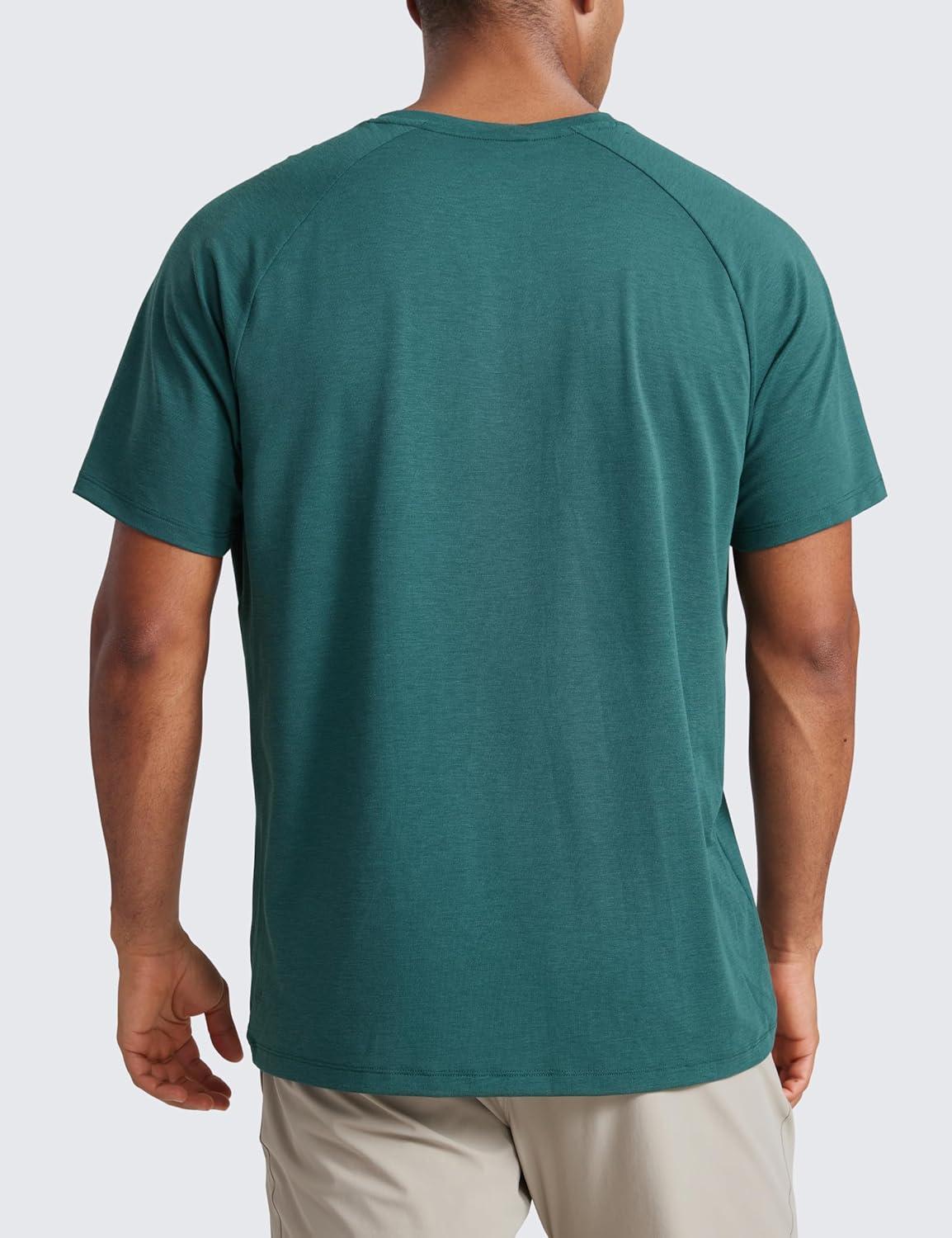 imageCRZ YOGA Mesh Workout Shirts for Men Lightweight Breathable TShirts Running Athletic Training Short Sleeve TopsForest Green