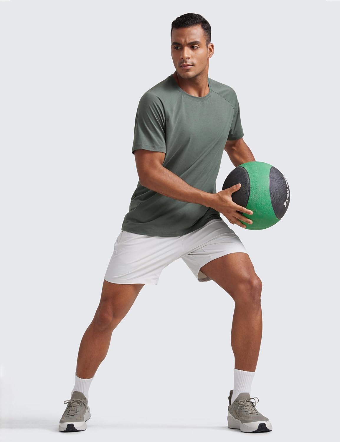 imageCRZ YOGA Mesh Workout Shirts for Men Lightweight Breathable TShirts Running Athletic Training Short Sleeve TopsGrey Sage