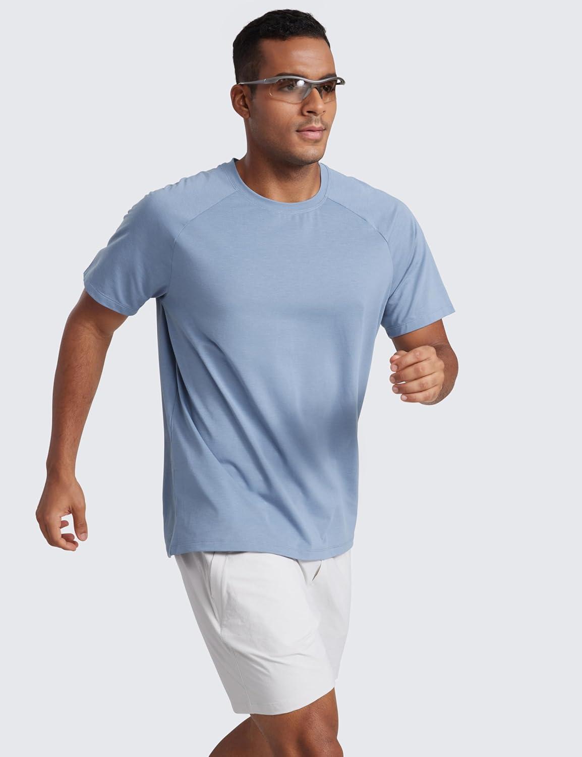 imageCRZ YOGA Mesh Workout Shirts for Men Lightweight Breathable TShirts Running Athletic Training Short Sleeve TopsSlate Blue