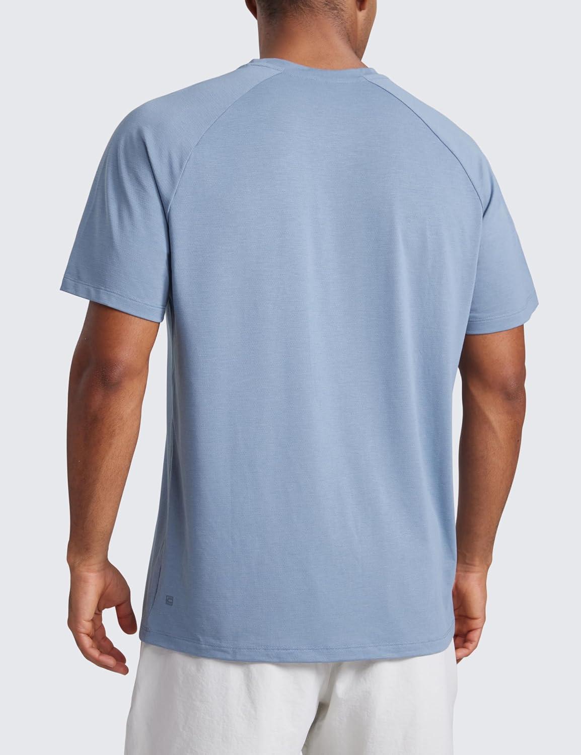 imageCRZ YOGA Mesh Workout Shirts for Men Lightweight Breathable TShirts Running Athletic Training Short Sleeve TopsSlate Blue