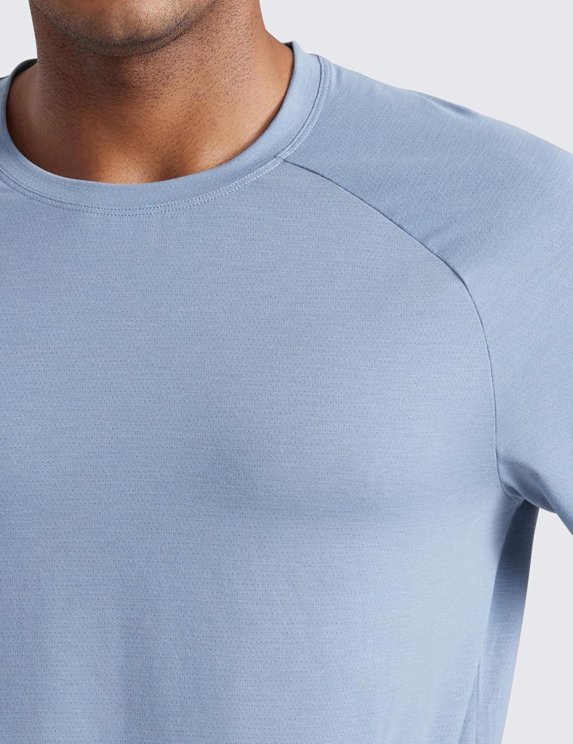 imageCRZ YOGA Mesh Workout Shirts for Men Lightweight Breathable TShirts Running Athletic Training Short Sleeve TopsSlate Blue