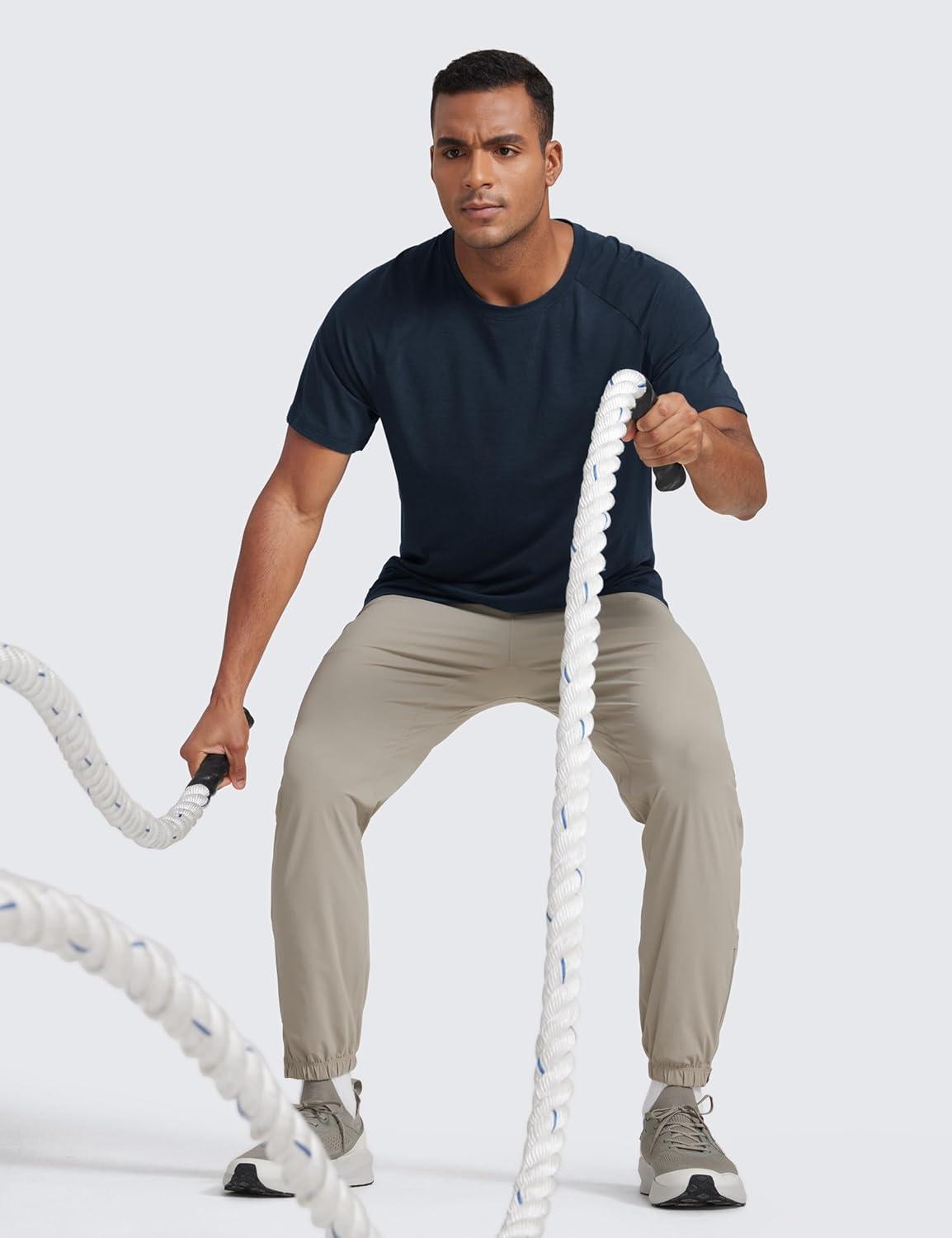 imageCRZ YOGA Mesh Workout Shirts for Men Lightweight Breathable TShirts Running Athletic Training Short Sleeve TopsTrue Navy