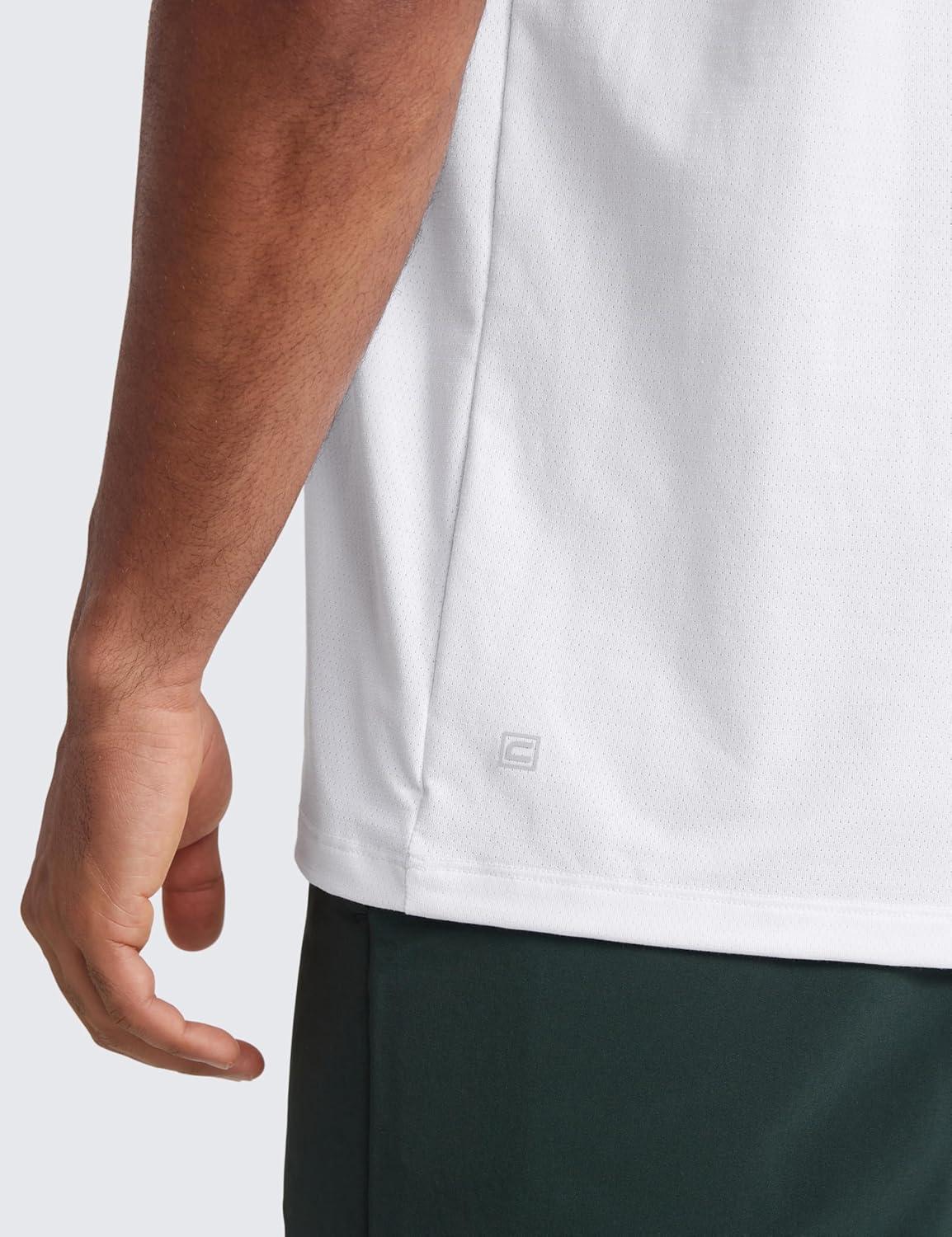 imageCRZ YOGA Mesh Workout Shirts for Men Lightweight Breathable TShirts Running Athletic Training Short Sleeve TopsWhite