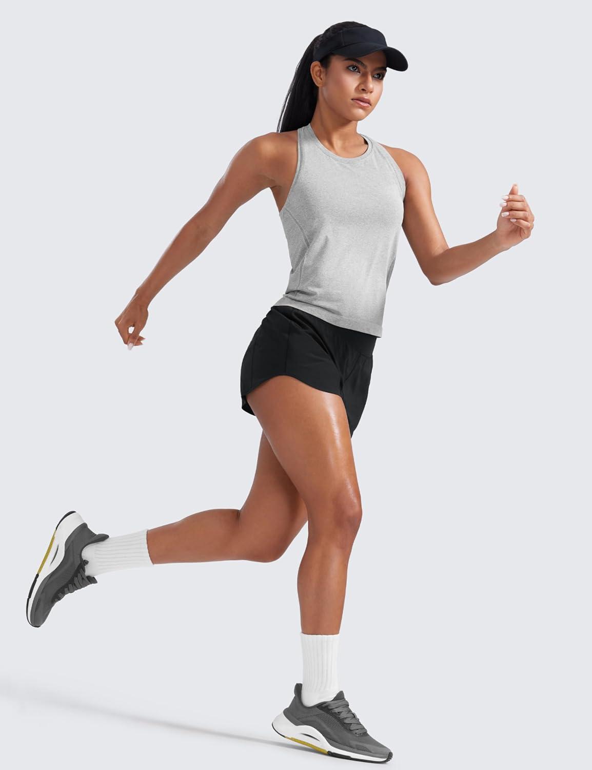 imageCRZ YOGA Mid Flat Waisted Running Shorts for Women 3quot Mesh Liner Quick Dry for Workout Sport Athletic with Zipper PocketBlack