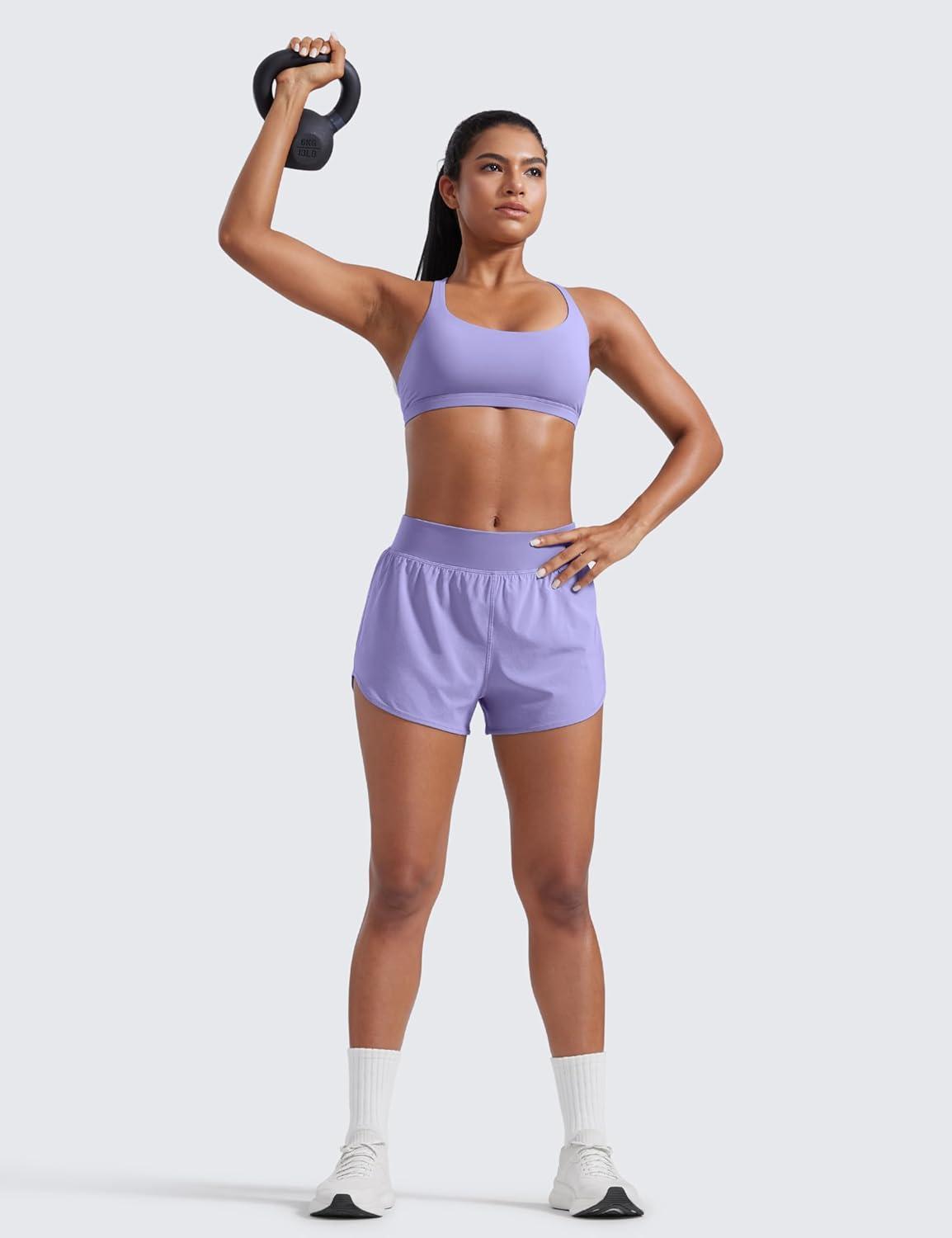 imageCRZ YOGA Mid Flat Waisted Running Shorts for Women 3quot Mesh Liner Quick Dry for Workout Sport Athletic with Zipper PocketDark Lavender Purple