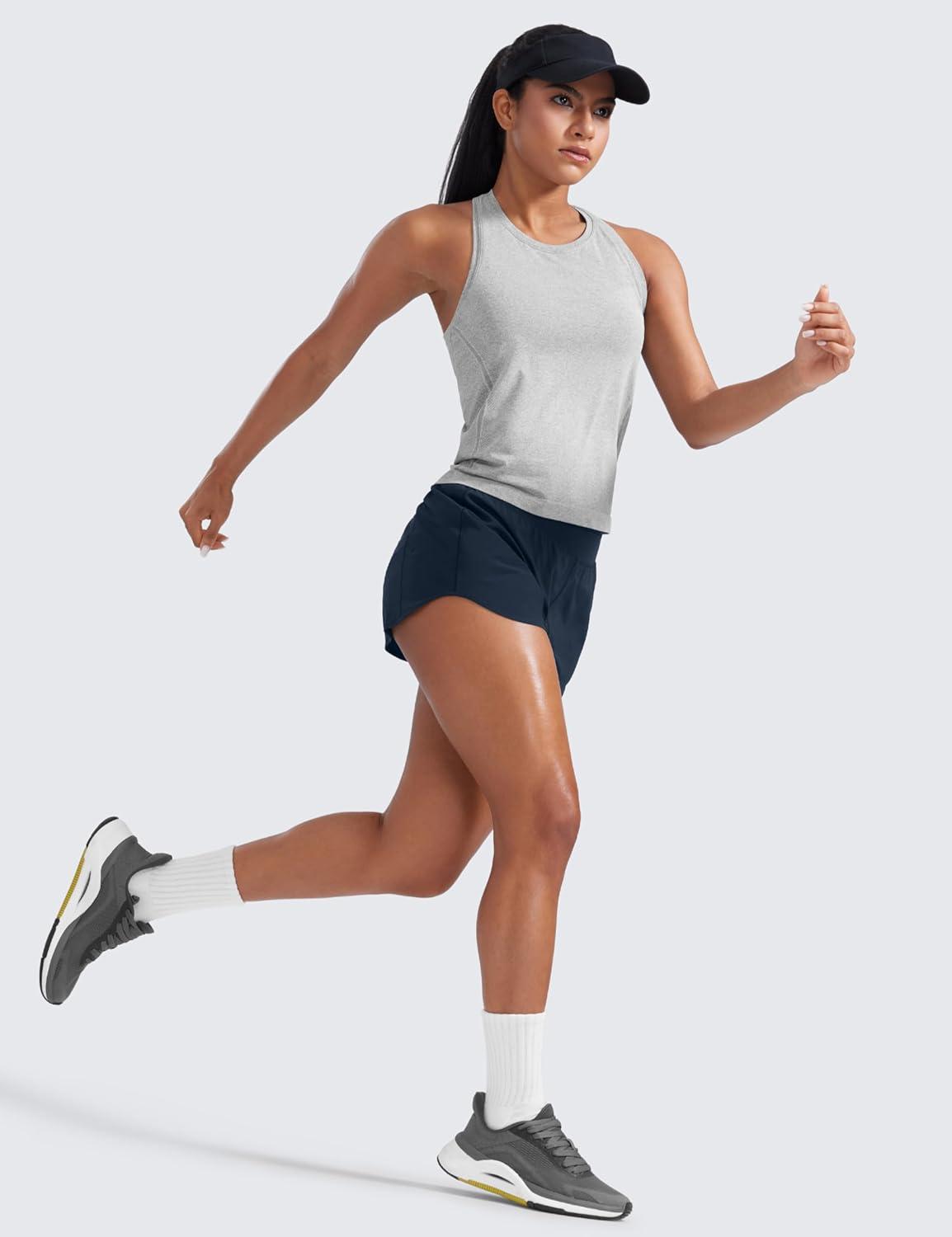 imageCRZ YOGA Mid Flat Waisted Running Shorts for Women 3quot Mesh Liner Quick Dry for Workout Sport Athletic with Zipper PocketTrue Navy