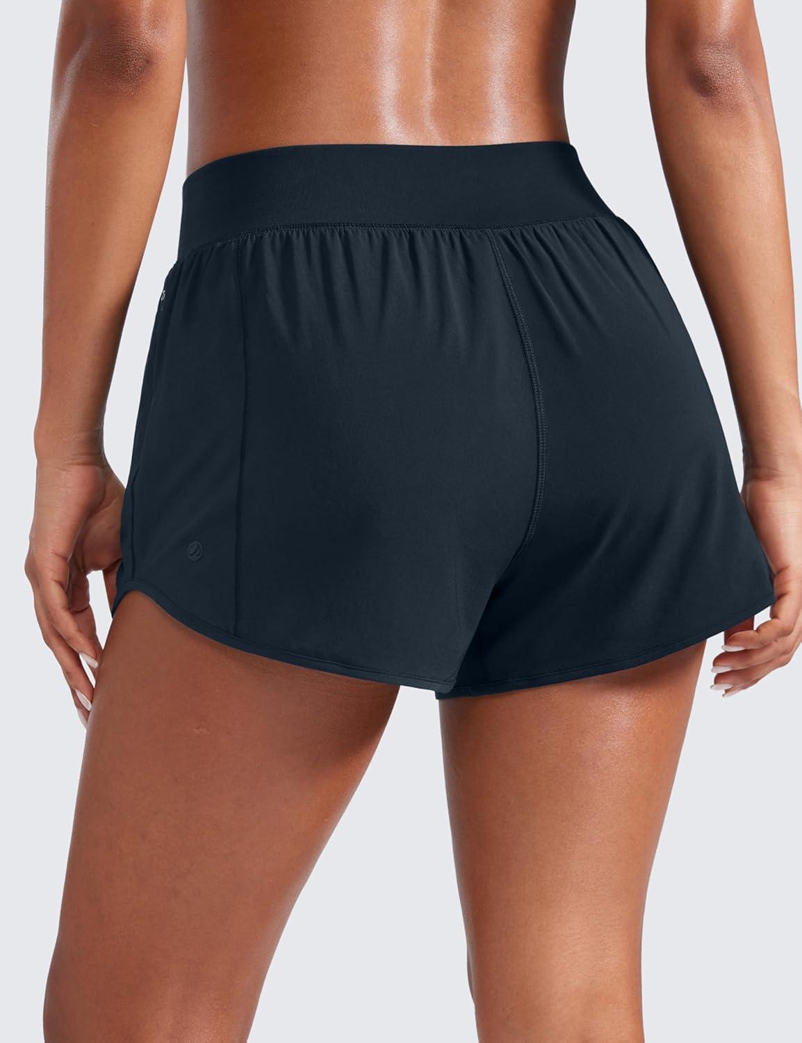 imageCRZ YOGA Mid Flat Waisted Running Shorts for Women 3quot Mesh Liner Quick Dry for Workout Sport Athletic with Zipper PocketTrue Navy