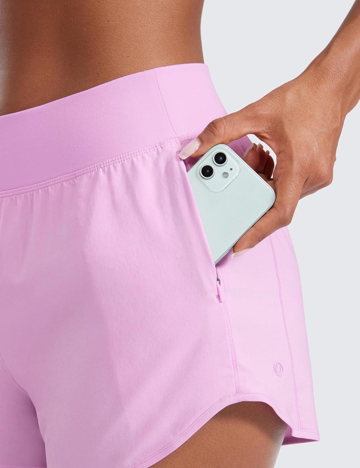 imageCRZ YOGA Mid Flat Waisted Running Shorts for Women 3quot Mesh Liner Quick Dry for Workout Sport Athletic with Zipper PocketVita Pink
