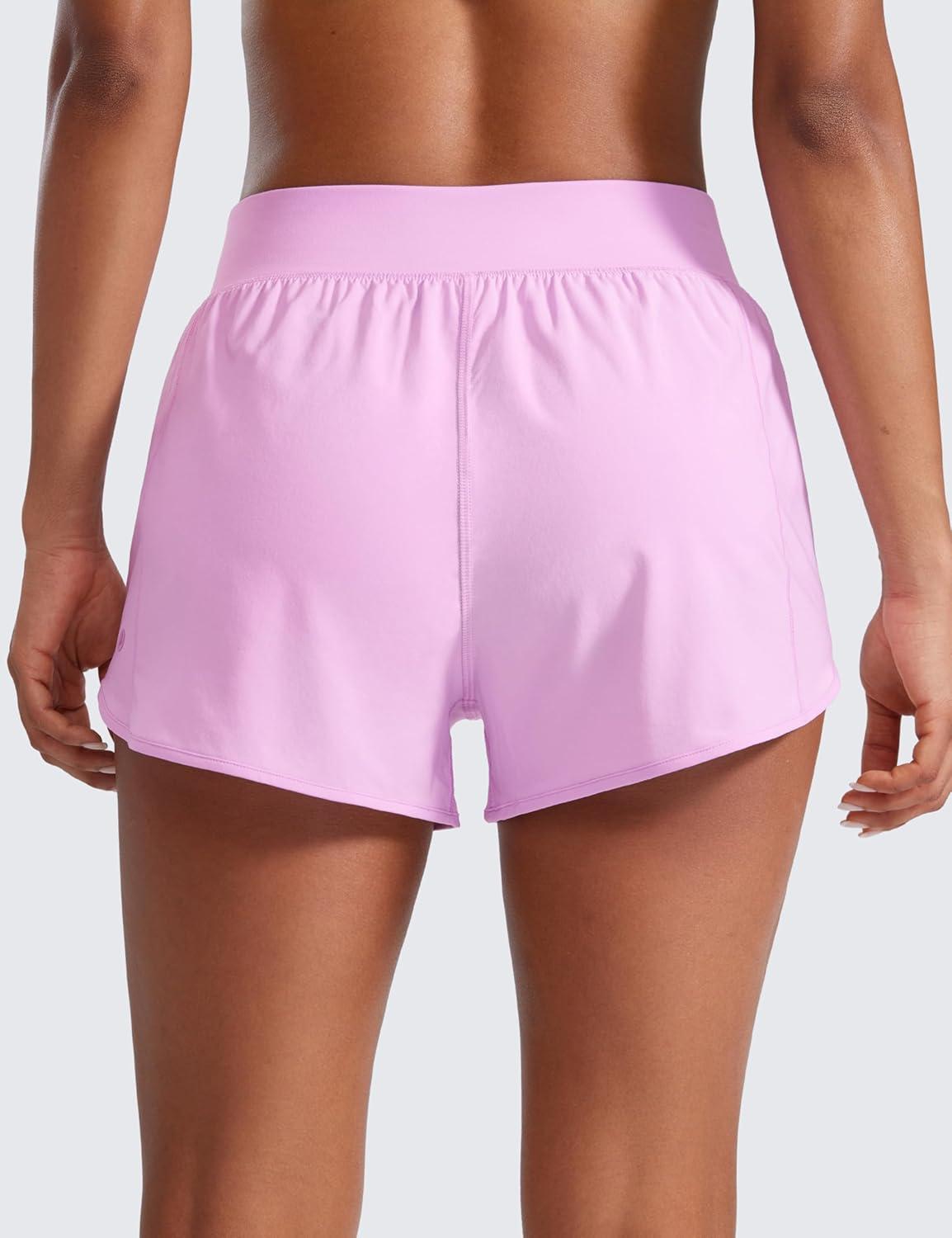 imageCRZ YOGA Mid Flat Waisted Running Shorts for Women 3quot Mesh Liner Quick Dry for Workout Sport Athletic with Zipper PocketVita Pink