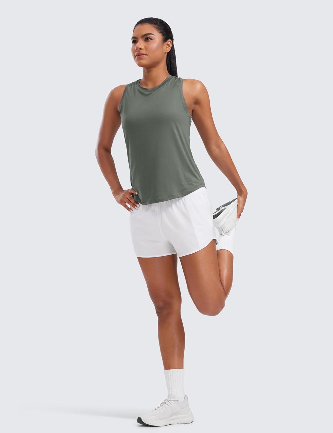 imageCRZ YOGA Mid Flat Waisted Running Shorts for Women 3quot Mesh Liner Quick Dry for Workout Sport Athletic with Zipper PocketWhite