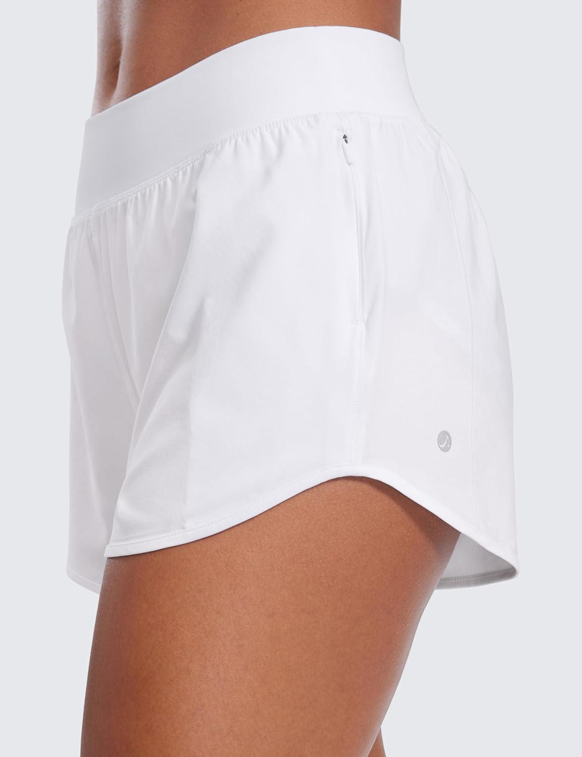 imageCRZ YOGA Mid Flat Waisted Running Shorts for Women 3quot Mesh Liner Quick Dry for Workout Sport Athletic with Zipper PocketWhite