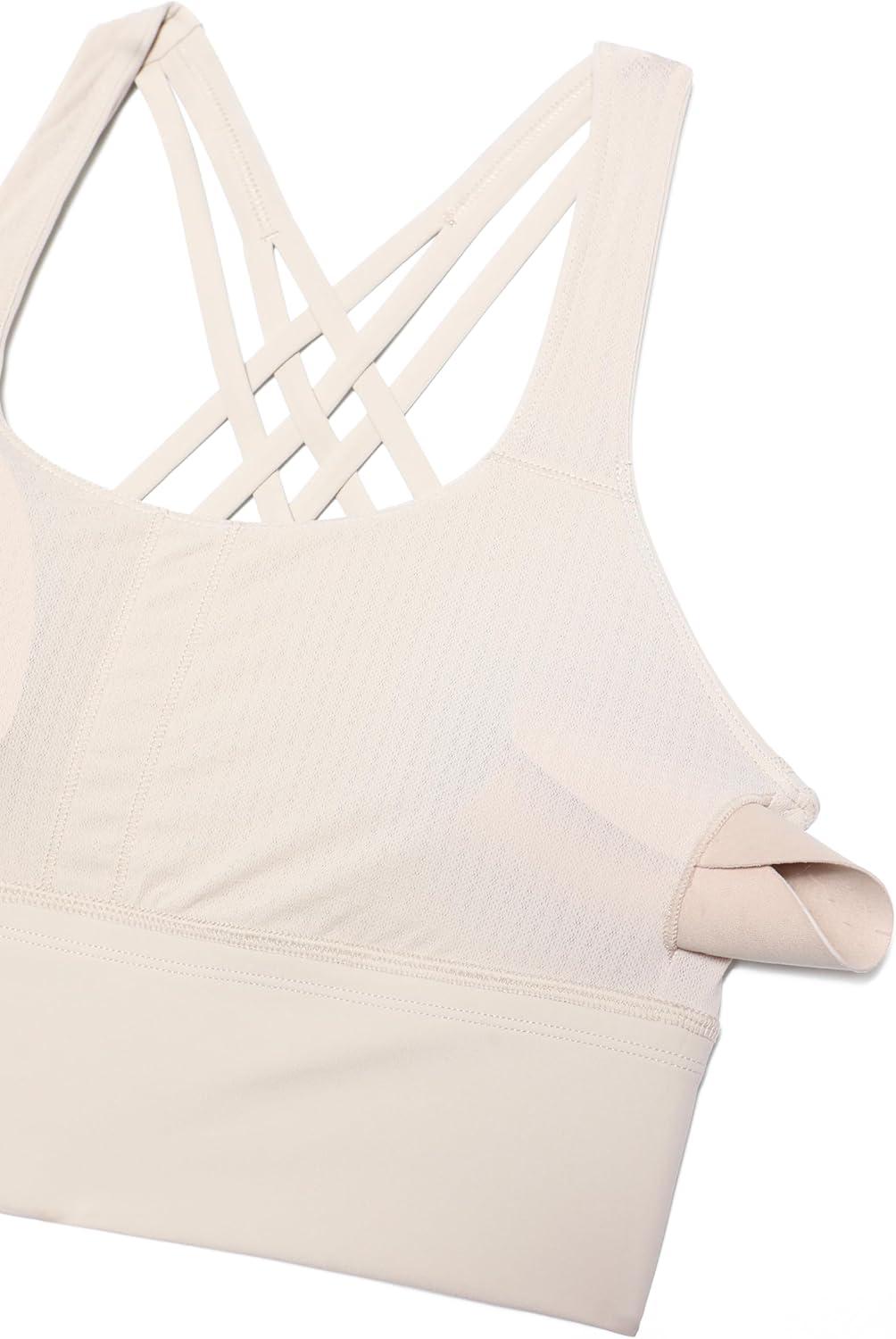 imageCRZ YOGA Naked Feeling Criss Cross Longline Sports Bras for Women Wirefree Padded Strappy Yoga Cropped TopsMojave Tan