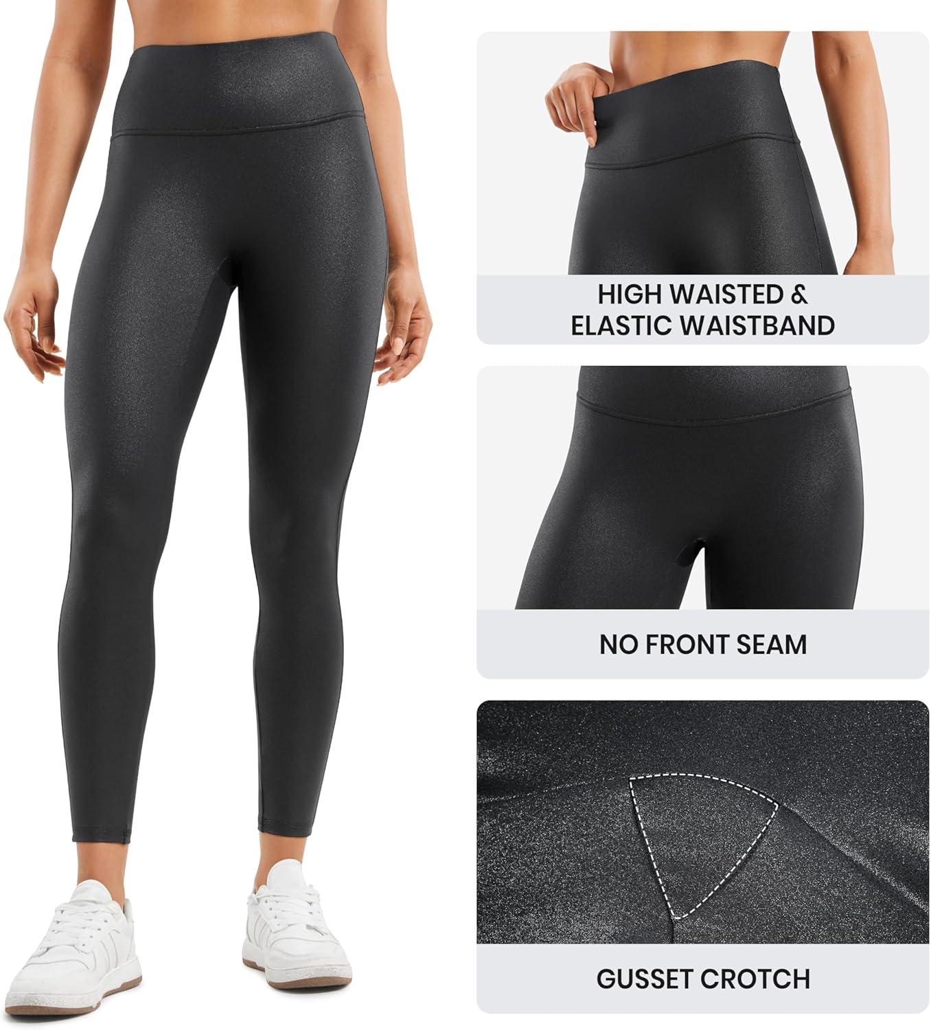 imageCRZ YOGA No Front Seam Faux Leather Leggings 25 Butterluxe Matte High Waist Stretch Tights Womens Pleather PantsBlack Classic