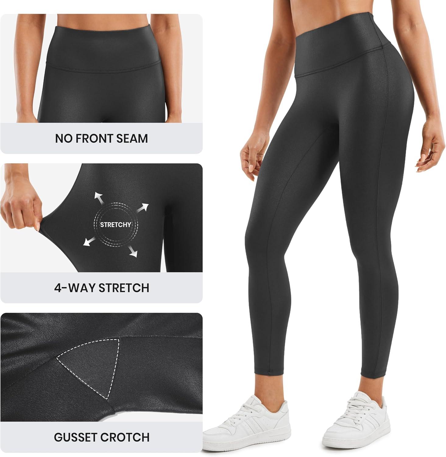 imageCRZ YOGA No Front Seam Faux Leather Leggings 25 Butterluxe Matte High Waist Stretch Tights Womens Pleather PantsBlack Foil Pattern