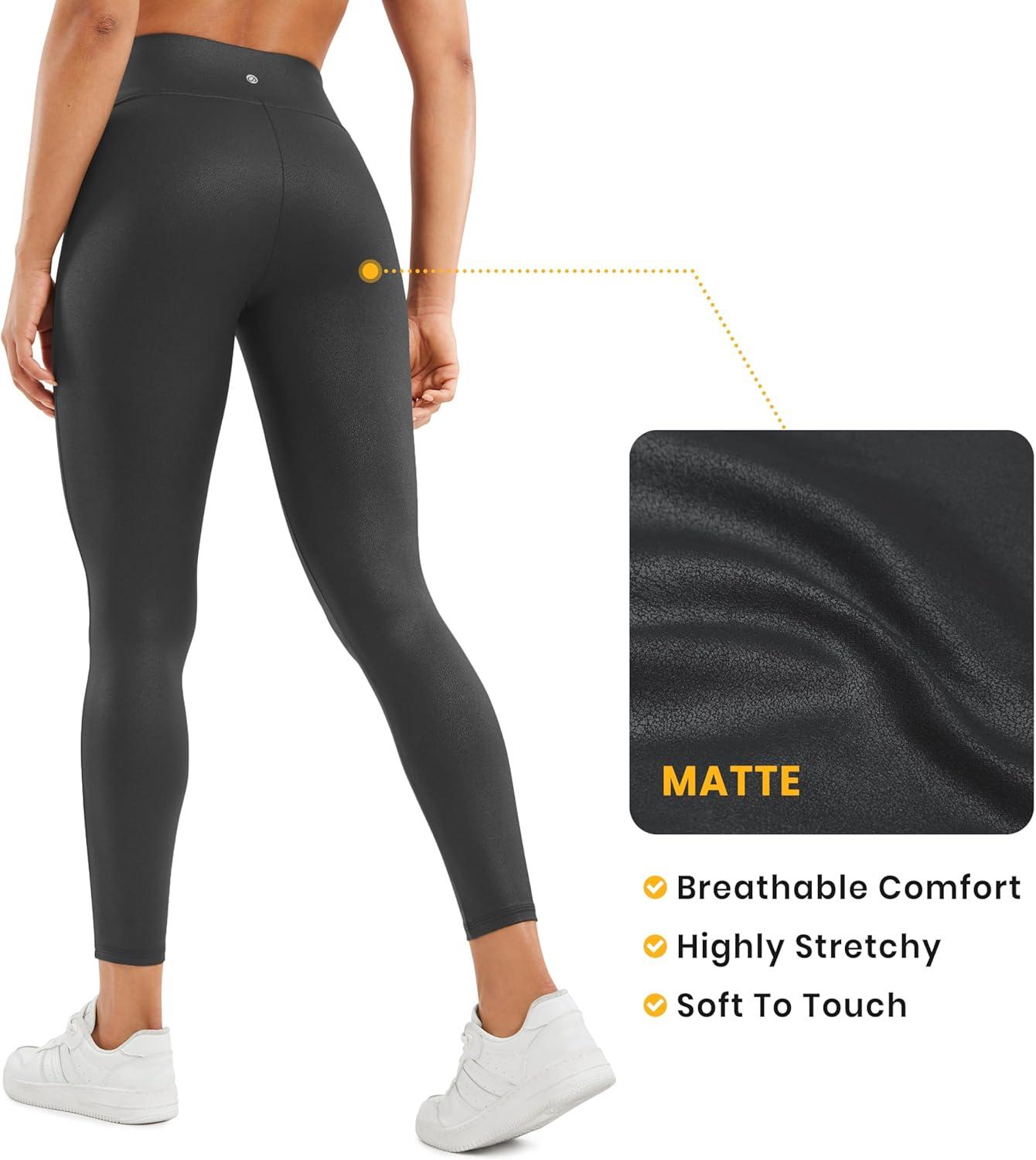 imageCRZ YOGA No Front Seam Faux Leather Leggings 25 Butterluxe Matte High Waist Stretch Tights Womens Pleather PantsBlack Foil Pattern