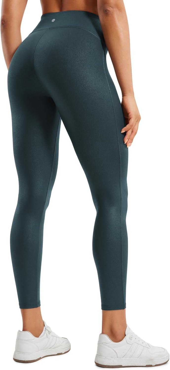 imageCRZ YOGA No Front Seam Faux Leather Leggings 25 Butterluxe Matte High Waist Stretch Tights Womens Pleather PantsForest Dark Green Foil Pattern