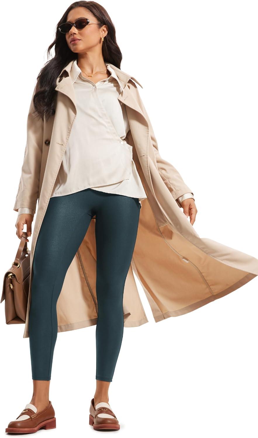 imageCRZ YOGA No Front Seam Faux Leather Leggings 25 Butterluxe Matte High Waist Stretch Tights Womens Pleather PantsForest Dark Green Foil Pattern