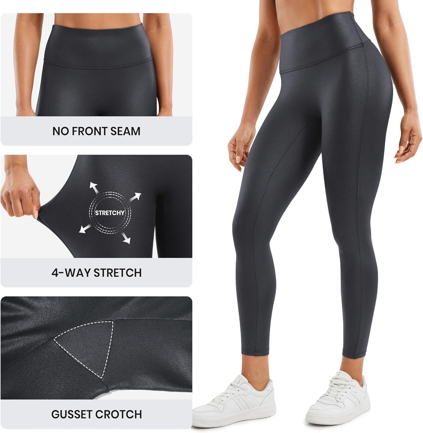 imageCRZ YOGA No Front Seam Faux Leather Leggings 25 Butterluxe Matte High Waist Stretch Tights Womens Pleather PantsMysterious Grey Foil Pattern