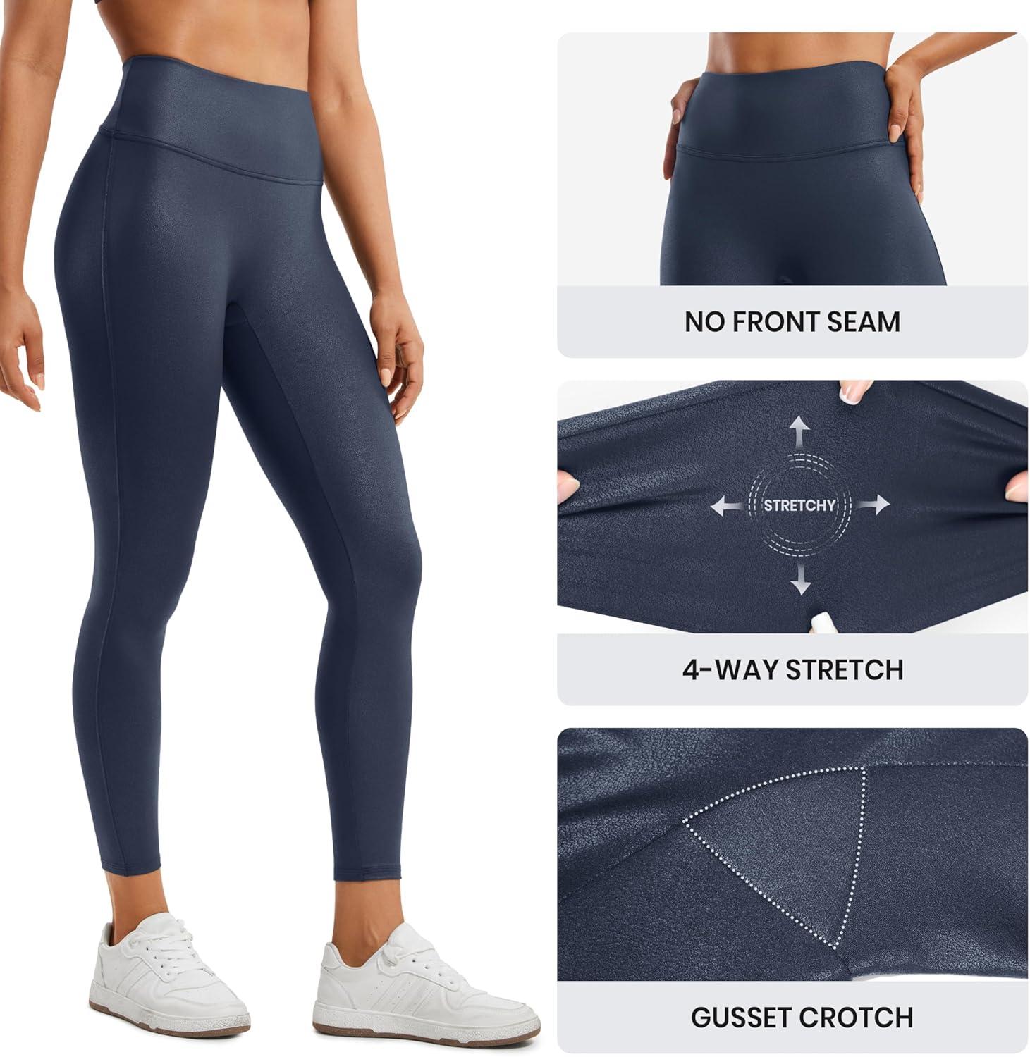 imageCRZ YOGA No Front Seam Faux Leather Leggings 25 Butterluxe Matte High Waist Stretch Tights Womens Pleather PantsReal Navy Foil Pattern